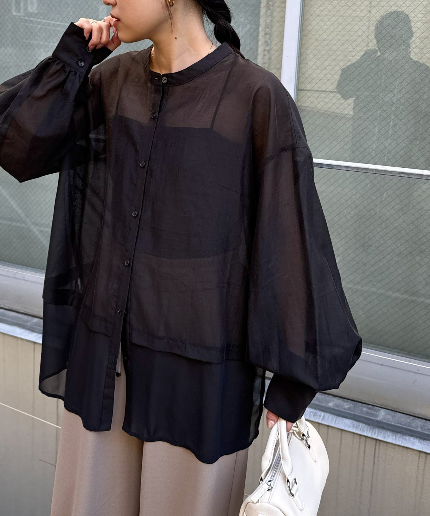 CIAOPANIC TYPY(チャオパニックティピー) 裾切替シアーバンドカラーシャツ