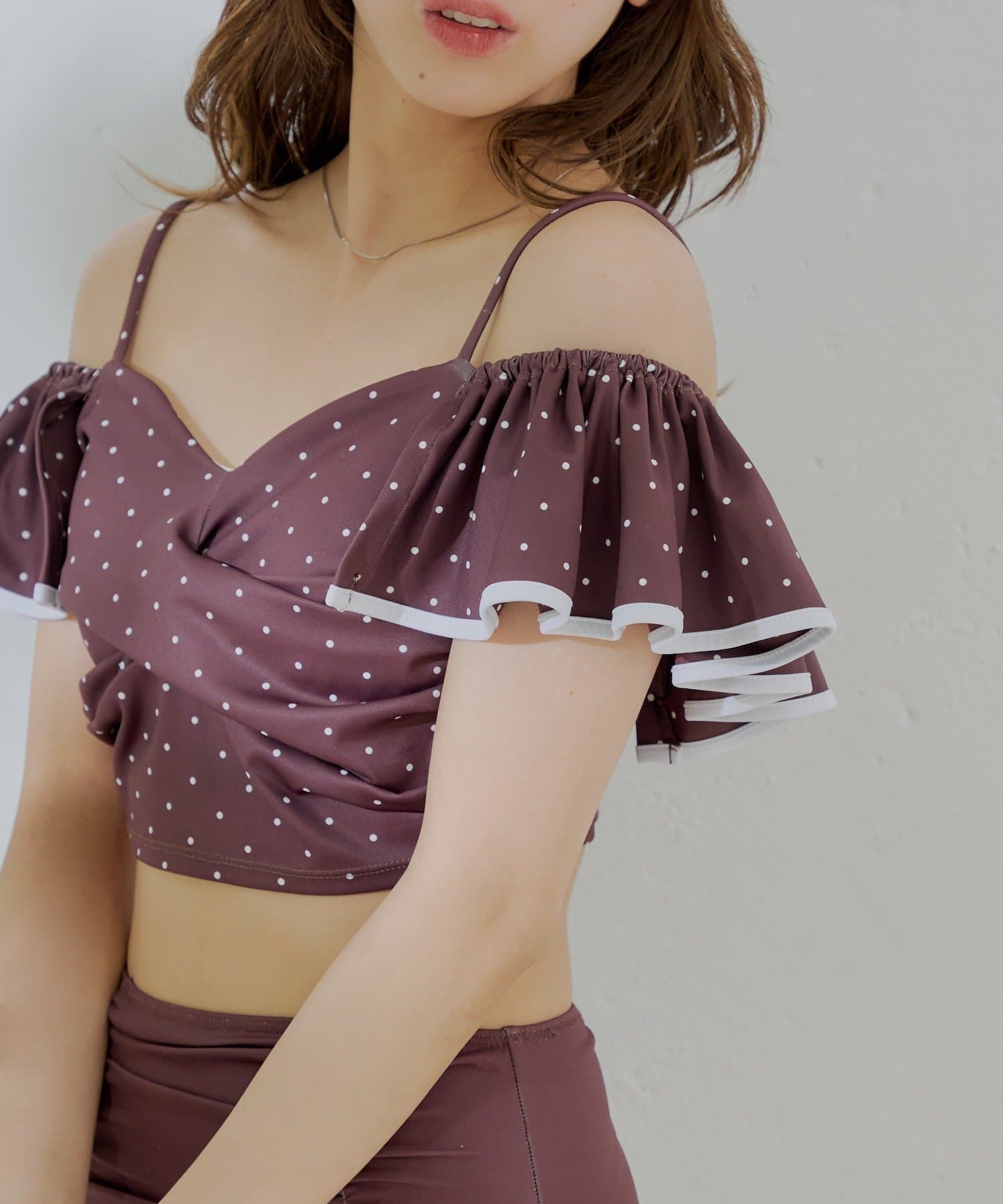 OUTLET(アウトレット) 【Chico】袖バイカラーオフショルトップス