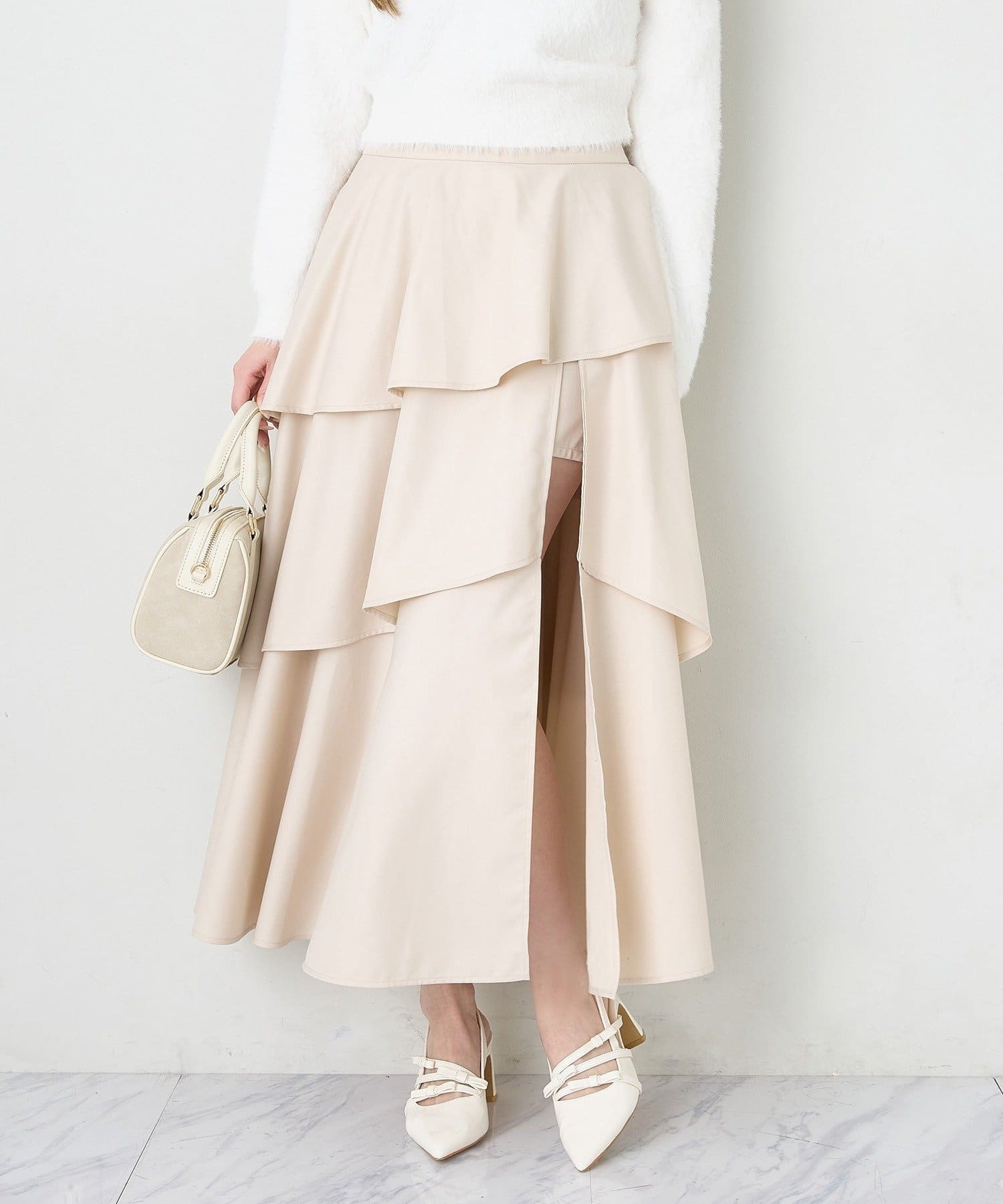 NICE CLAUP / OLIVE des OLIVE OUTLET(ナイスクラップ  / オリーブ デ オリーブ アウトレット) 【one after anoter】スリットティアードロングスカート