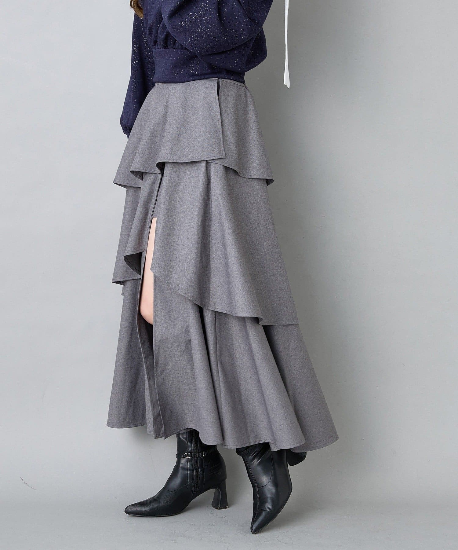 NICE CLAUP / OLIVE des OLIVE OUTLET(ナイスクラップ  / オリーブ デ オリーブ アウトレット) 【one after anoter】スリットティアードロングスカート