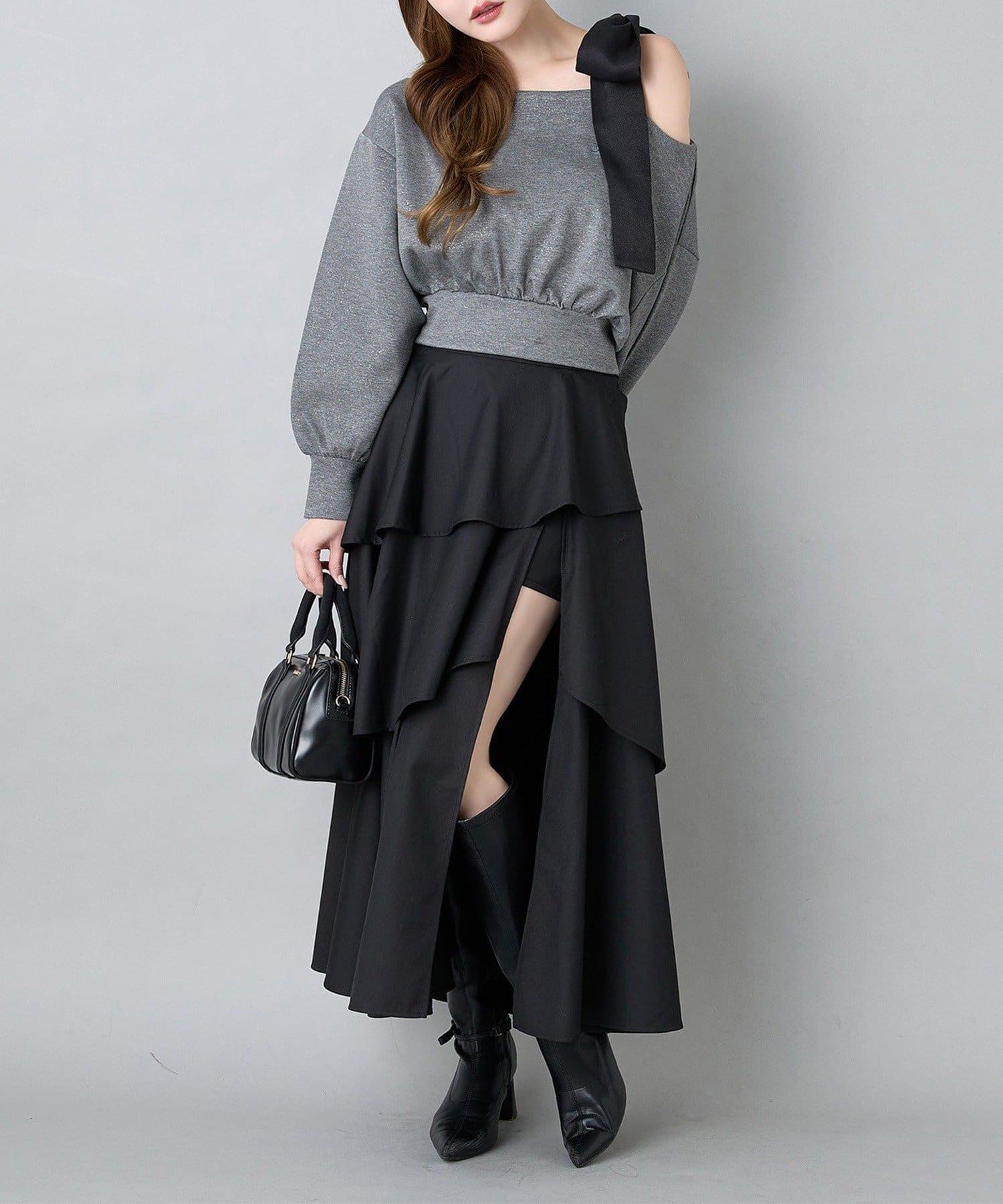 NICE CLAUP / OLIVE des OLIVE OUTLET(ナイスクラップ  / オリーブ デ オリーブ アウトレット) 【one after anoter】スリットティアードロングスカート