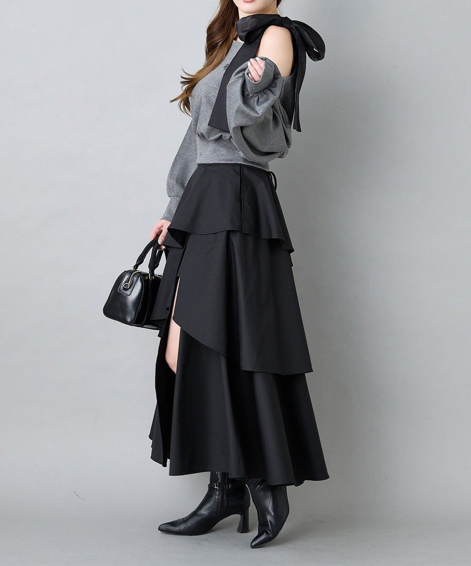 NICE CLAUP / OLIVE des OLIVE OUTLET(ナイスクラップ  / オリーブ デ オリーブ アウトレット) 【one after anoter】スリットティアードロングスカート