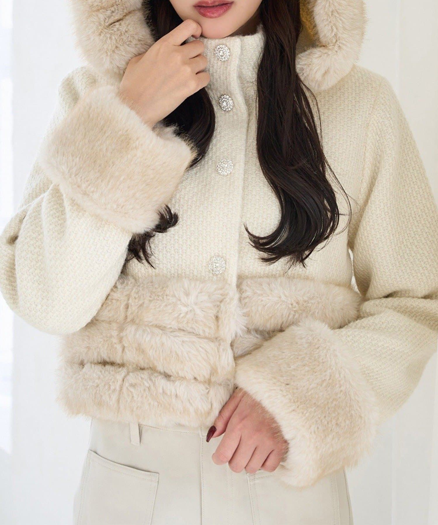 NICE CLAUP / OLIVE des OLIVE OUTLET(ナイスクラップ  / オリーブ デ オリーブ アウトレット) 【Seemi】フェイクファーフード付きジャケット