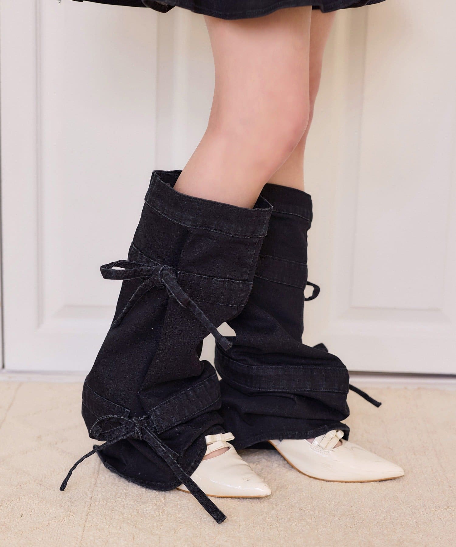 one after another NICE CLAUP(ワンアフターアナザー ナイスクラップ) 【Denim Collection】リボンデニムレッグウォーマー