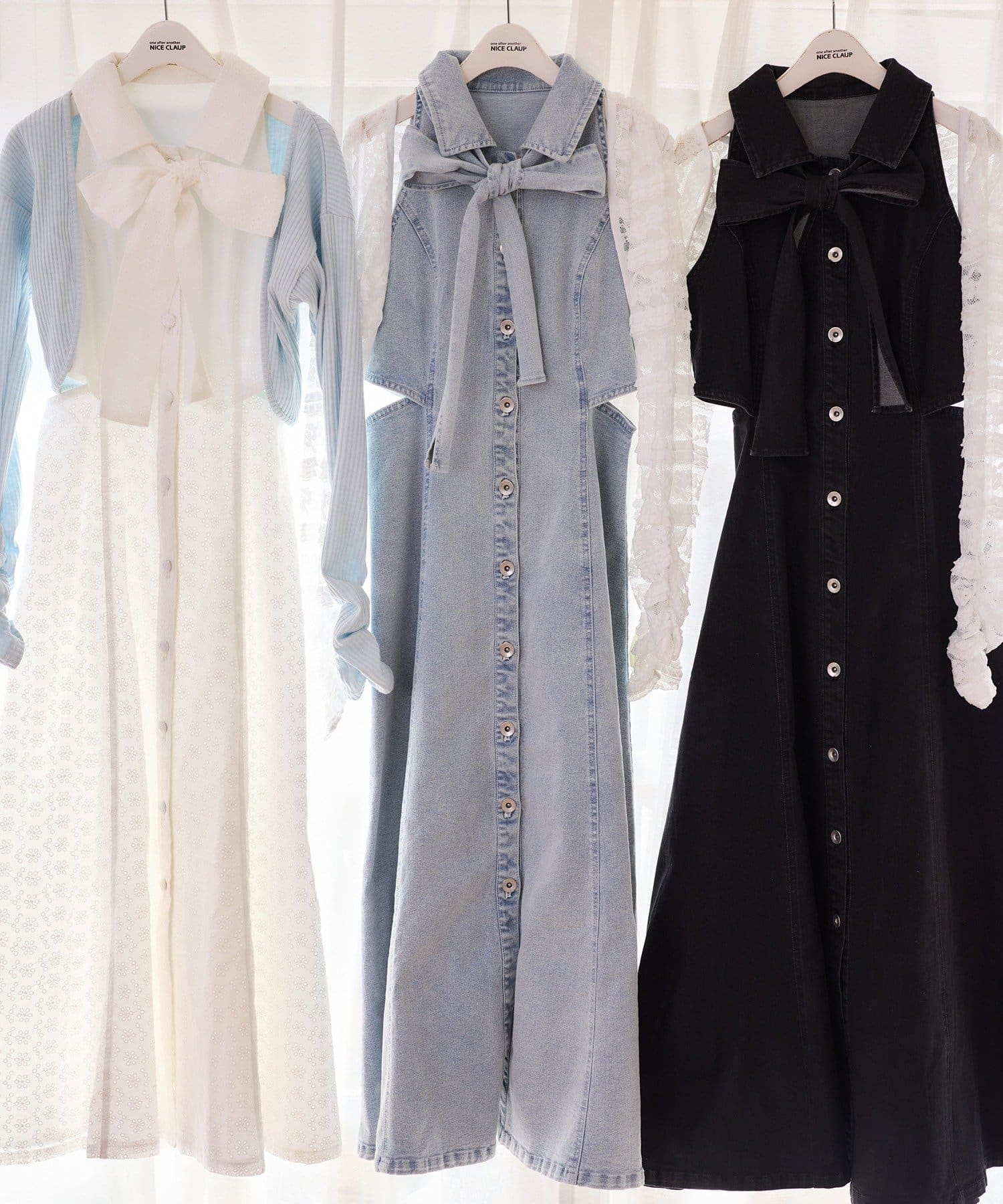 one after another NICE CLAUP(ワンアフターアナザー ナイスクラップ) 【Denim Collection】ボレロセットサイドカットロングワンピ