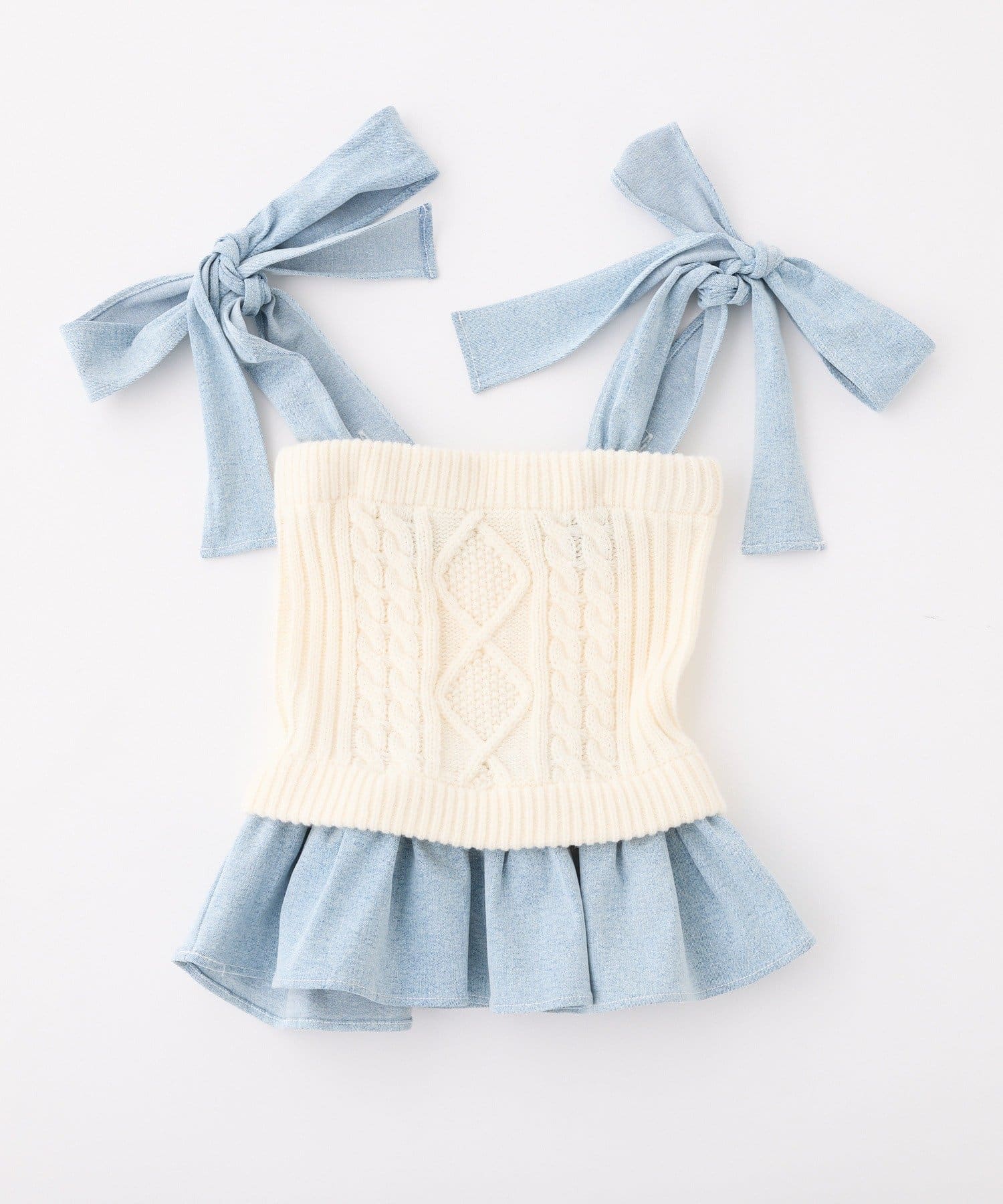 one after another NICE CLAUP(ワンアフターアナザー ナイスクラップ) 【Denim Collection】肩リボンビスチェ