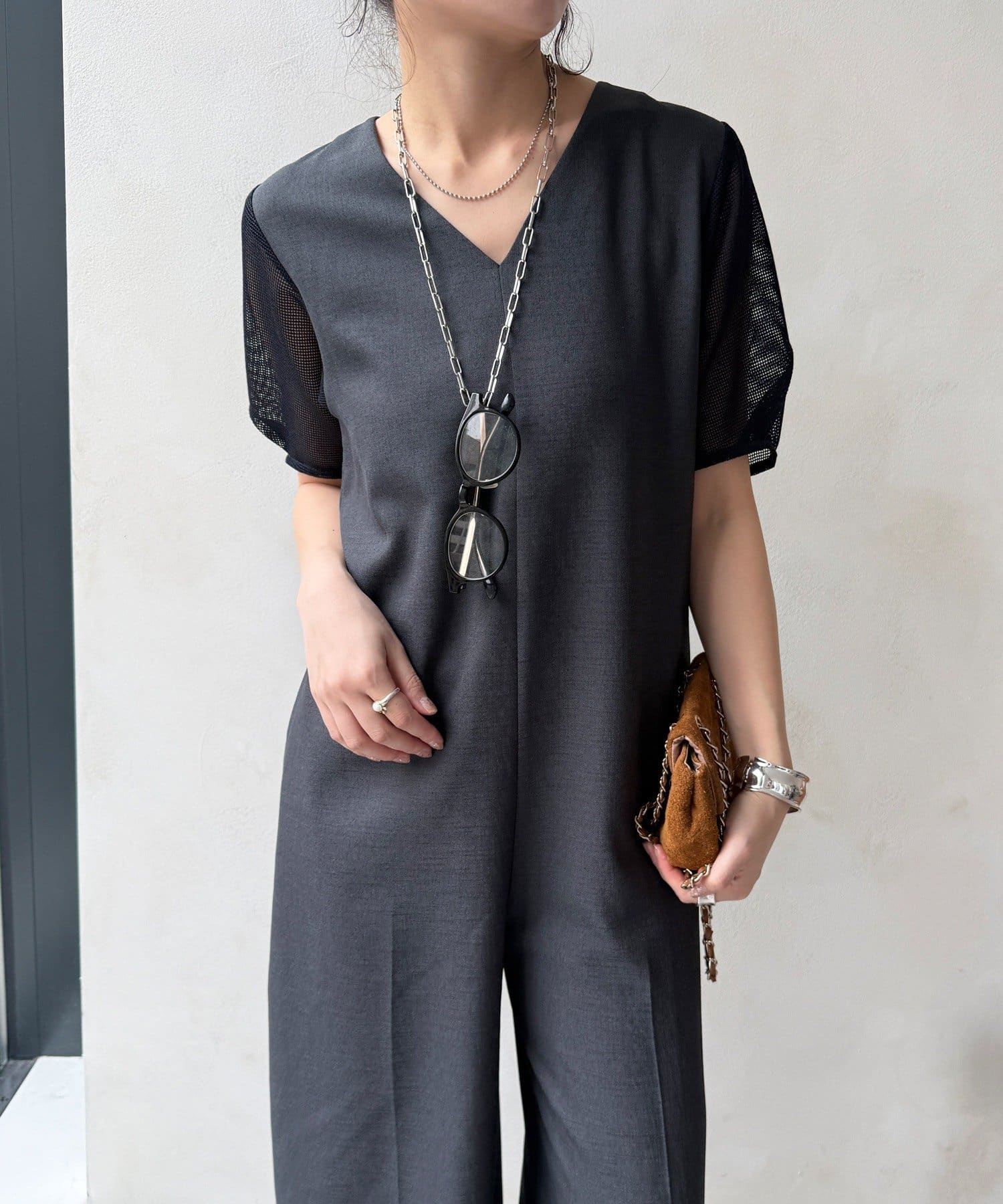 DOUDOU(ドゥドゥ) 【WEB限定】袖メッシュオールインワン