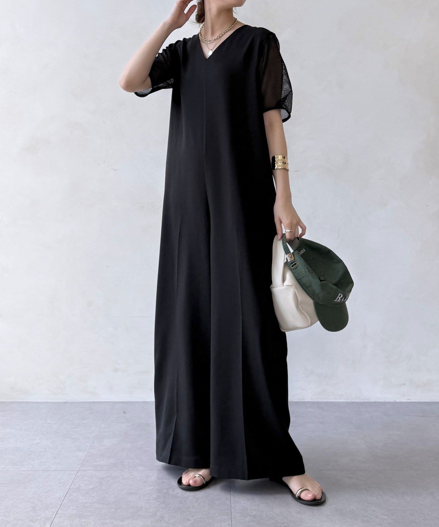 DOUDOU(ドゥドゥ) 【WEB限定】袖メッシュオールインワン