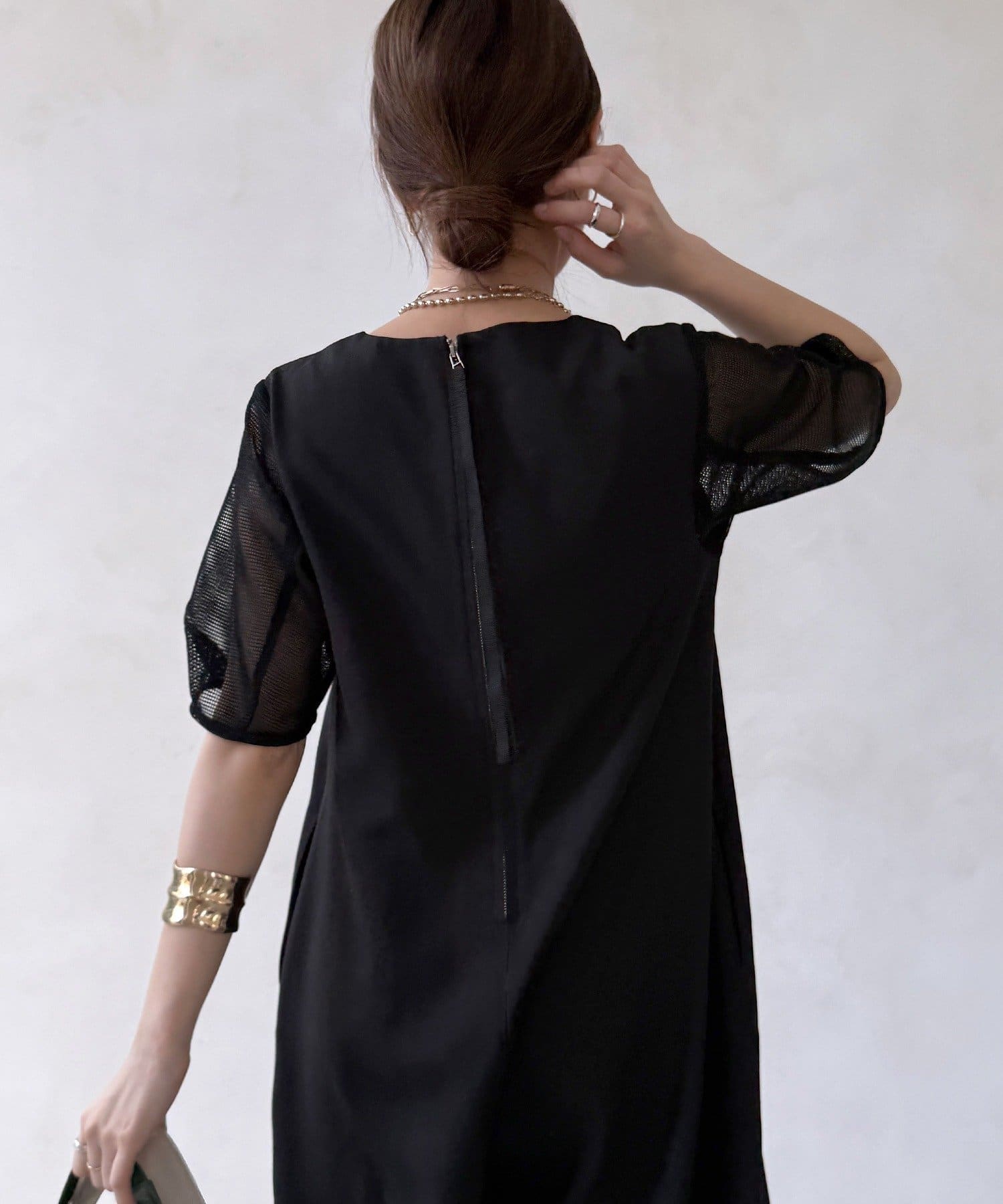 DOUDOU(ドゥドゥ) 【WEB限定】袖メッシュオールインワン