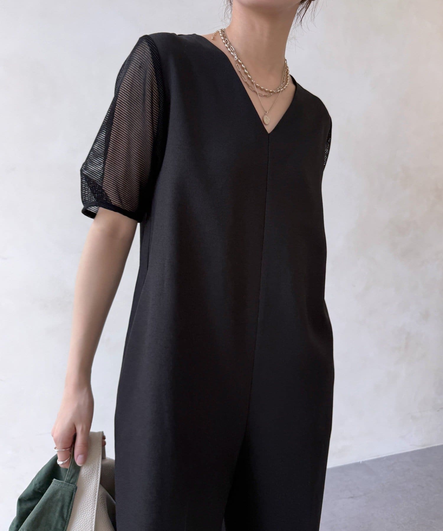 DOUDOU(ドゥドゥ) 【WEB限定】袖メッシュオールインワン