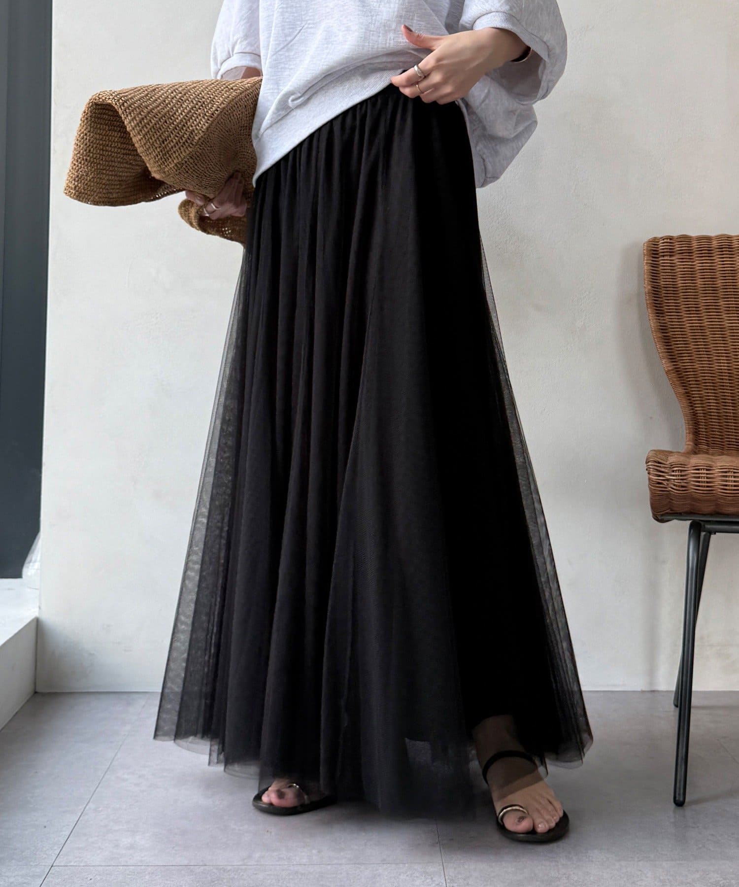 DOUDOU(ドゥドゥ) 【WEB限定】チュールフレアスカート