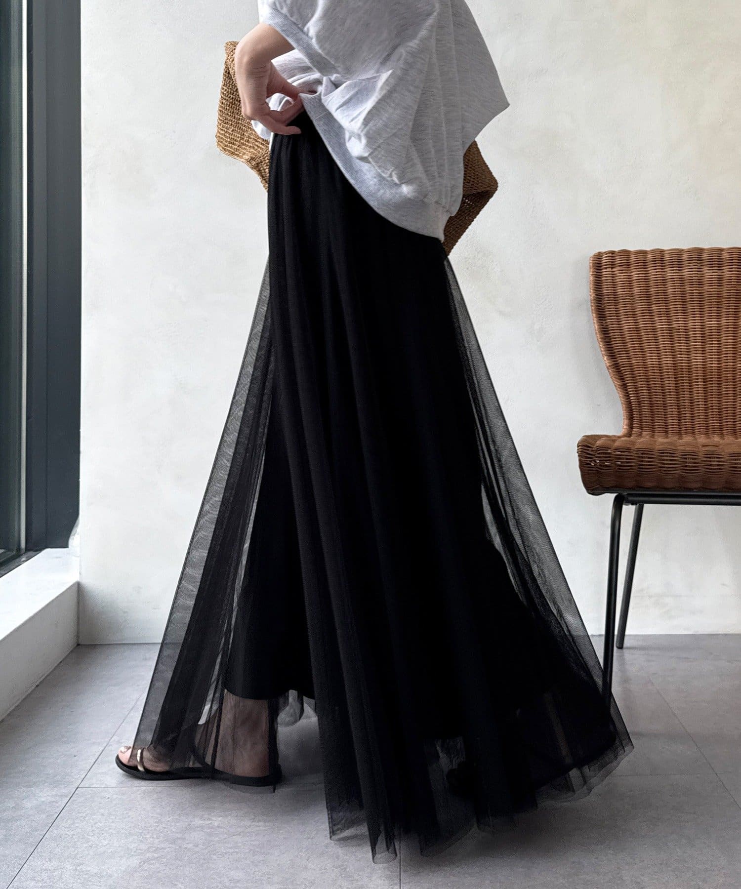 DOUDOU(ドゥドゥ) 【WEB限定】チュールフレアスカート