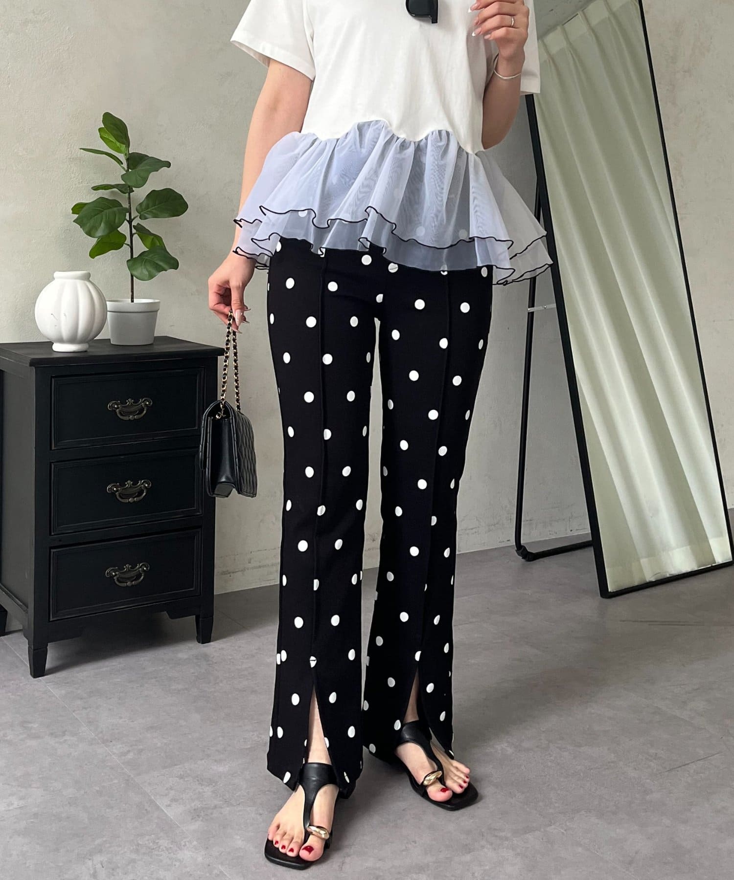 prose verse(プロズヴェール) 【-3kg見え！】ドットフロントスリットスーパーストレッチパンツ