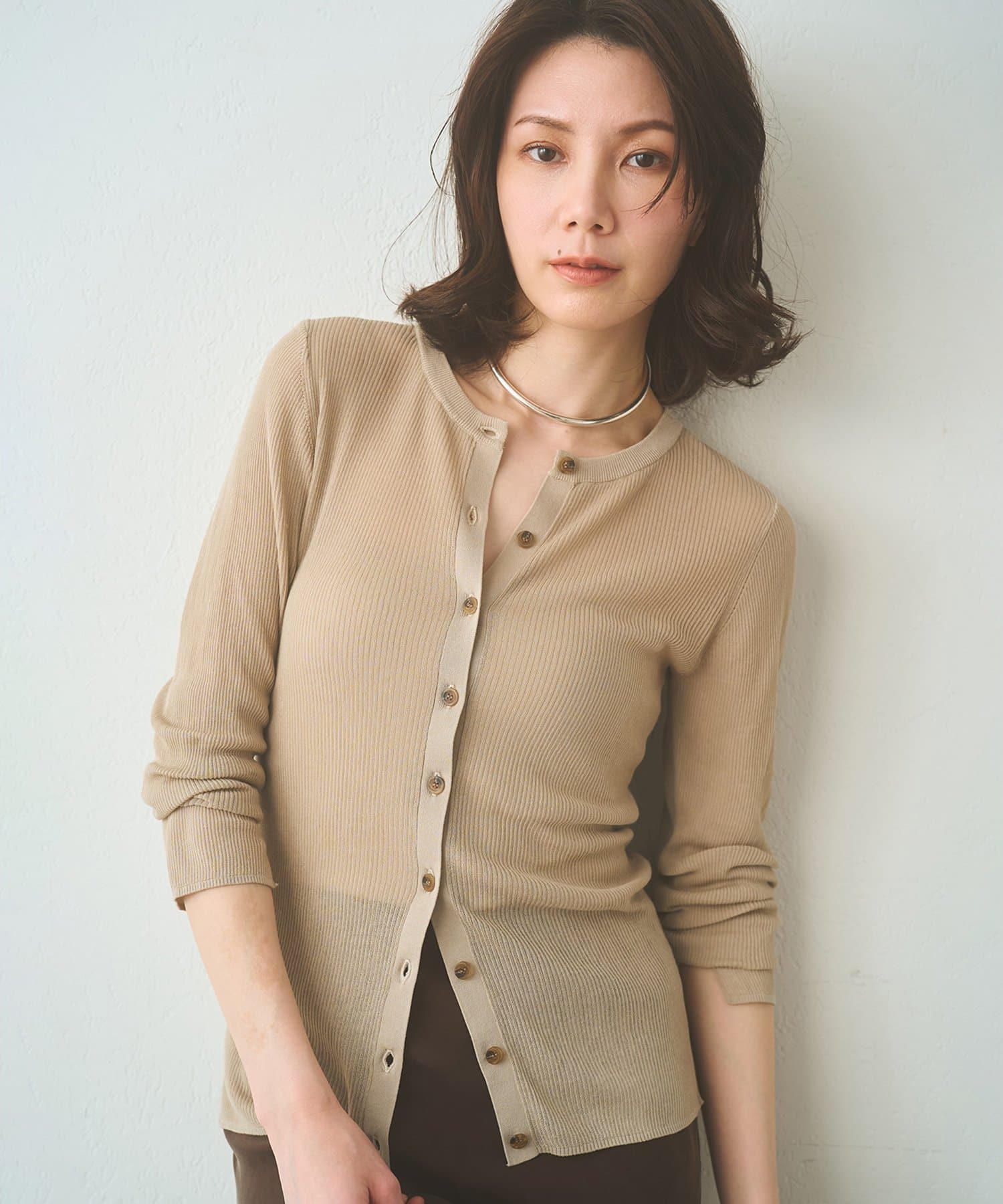 Whim Gazette(ウィム ガゼット) シアーリブニットカーディガン