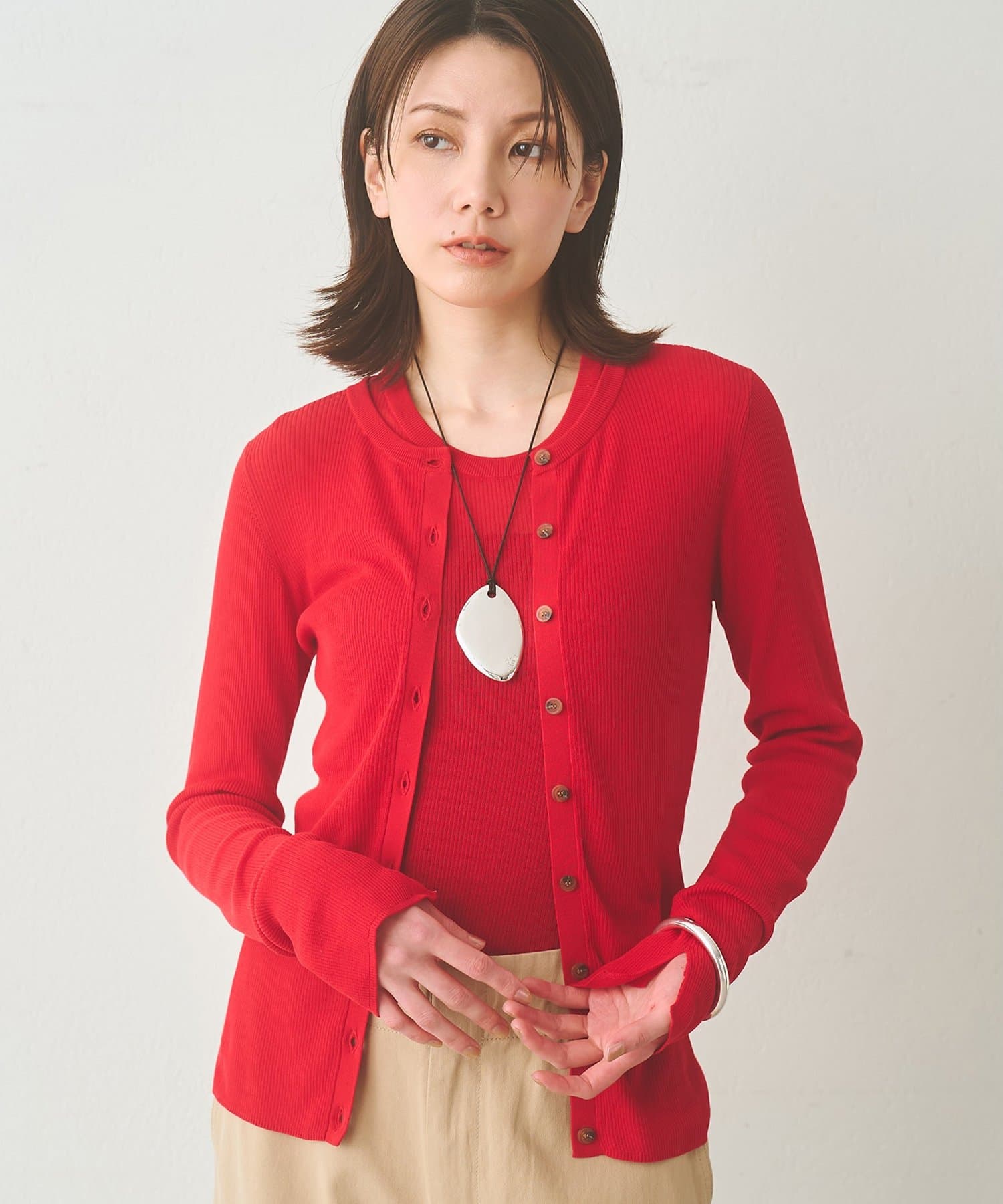 Whim Gazette(ウィム ガゼット) シアーリブニットカーディガン