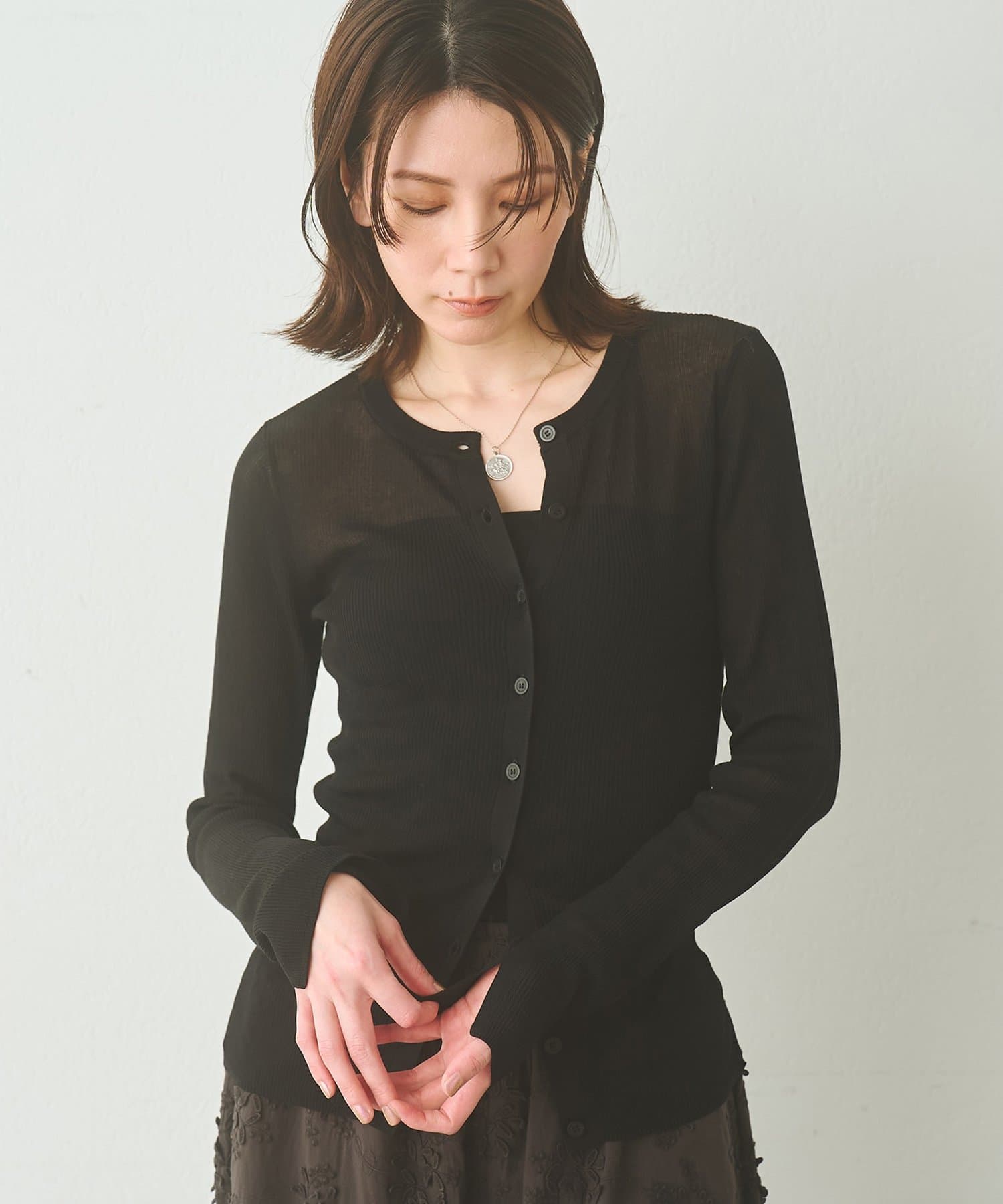 Whim Gazette(ウィム ガゼット) シアーリブニットカーディガン