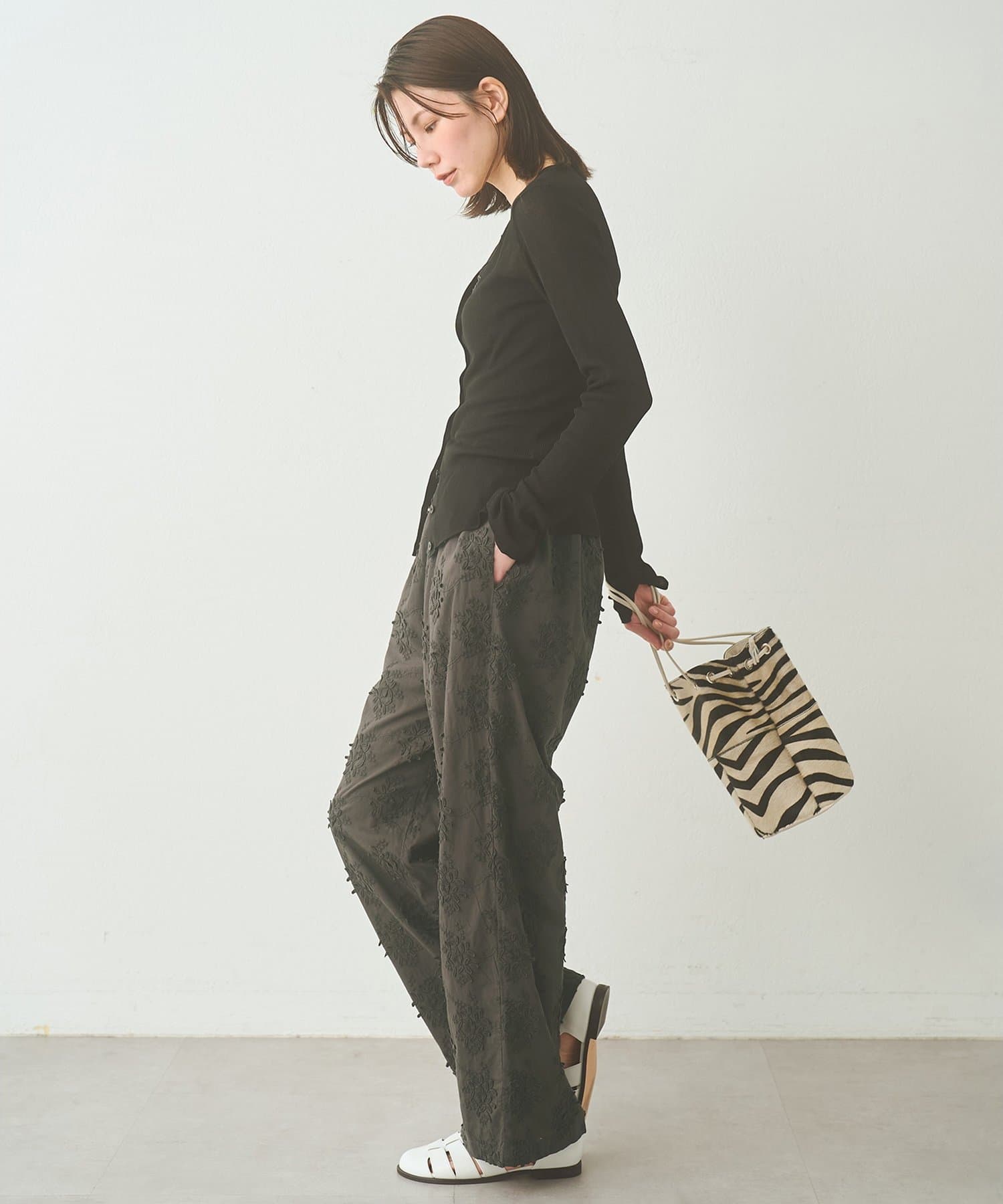 Whim Gazette(ウィム ガゼット) シアーリブニットカーディガン