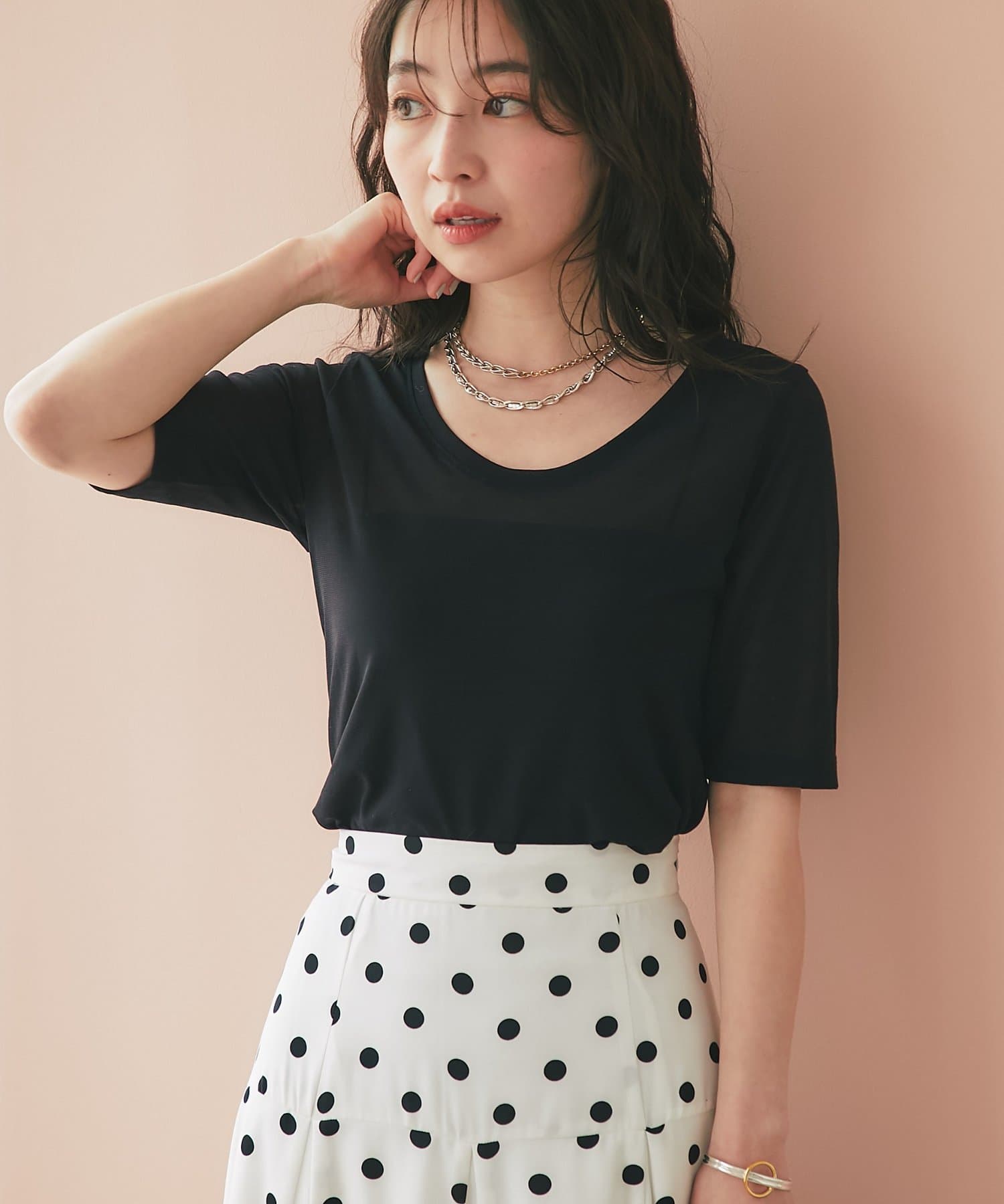 La boutique BonBon(ラブティックボンボン) 【極上の肌触り】シアー前後2WAY5分袖カットソー