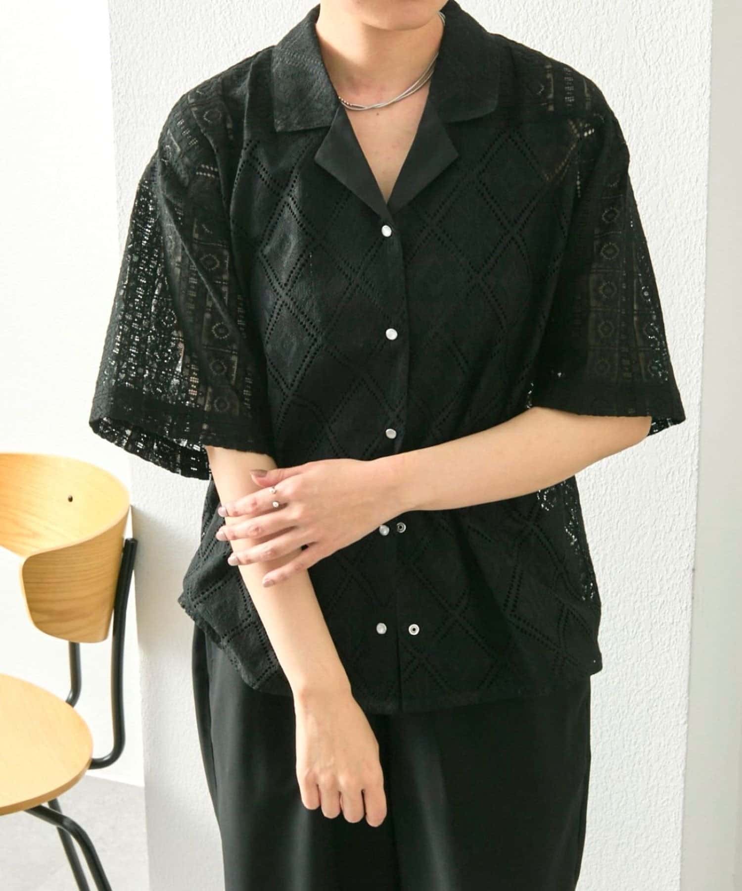 ear PAPILLONNER(イア パピヨネ) 《透け感/花柄》開襟レースシャツ【SUM1 STYLE(スミスタイル)】