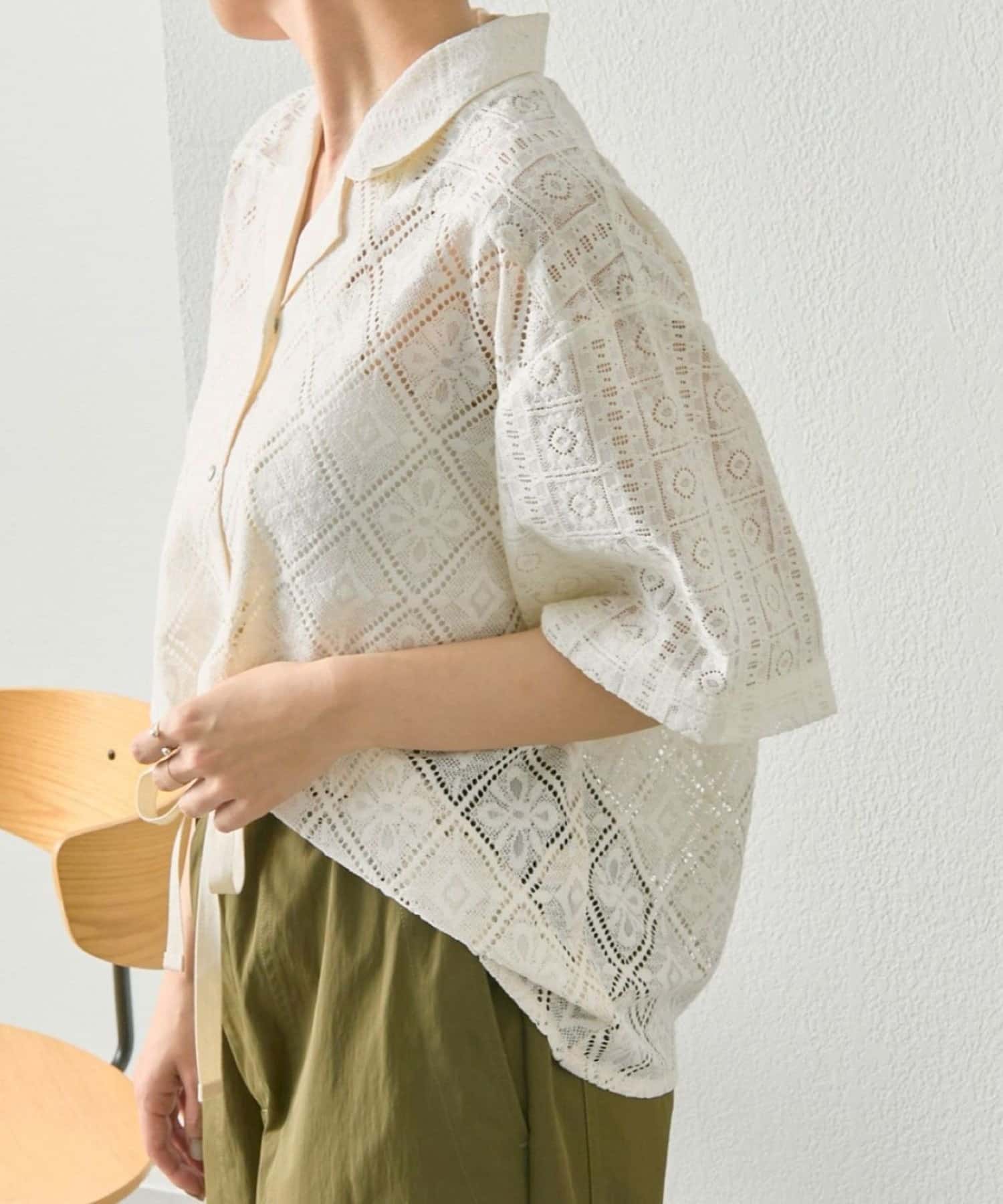 ear PAPILLONNER(イア パピヨネ) 《透け感/花柄》開襟レースシャツ【SUM1 STYLE(スミスタイル)】