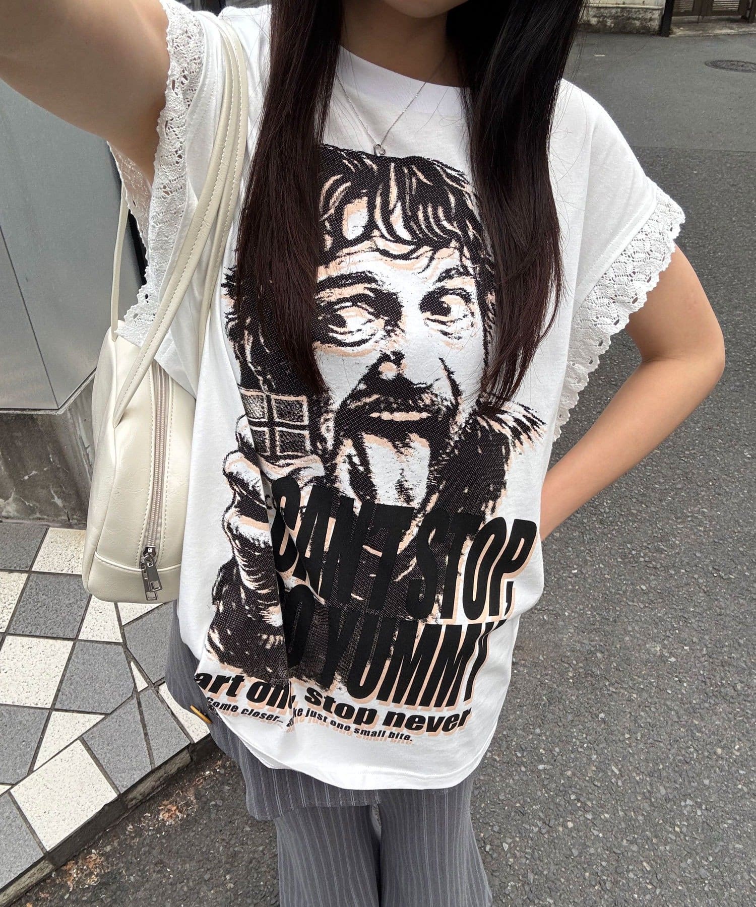 CIAOPANIC(チャオパニック) 袖レースロゴノースリーブビッグTEE