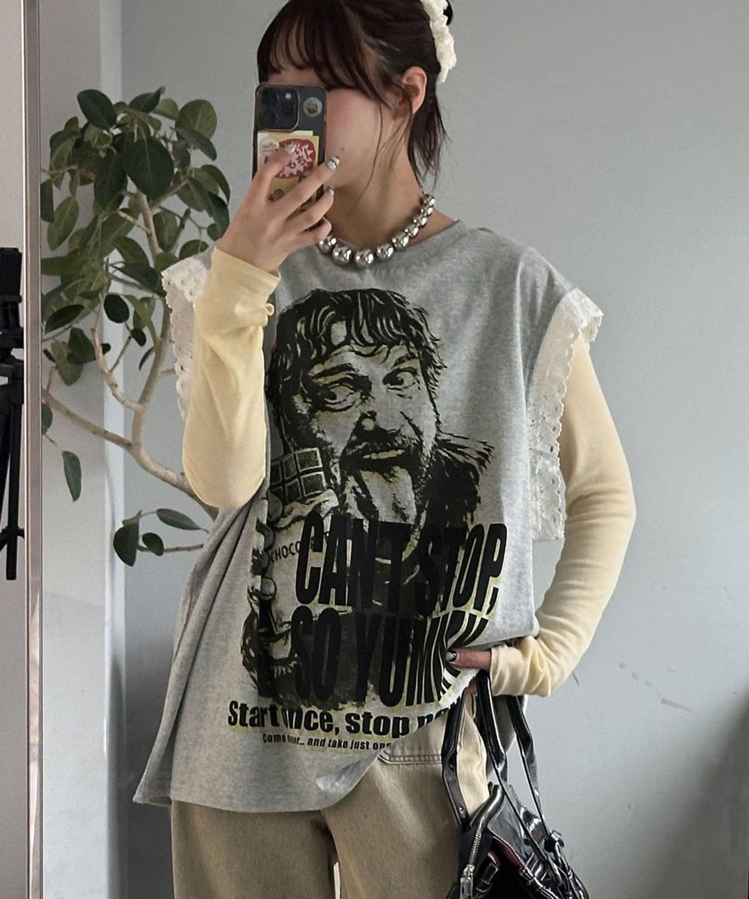 CIAOPANIC(チャオパニック) 袖レースロゴノースリーブビッグTEE