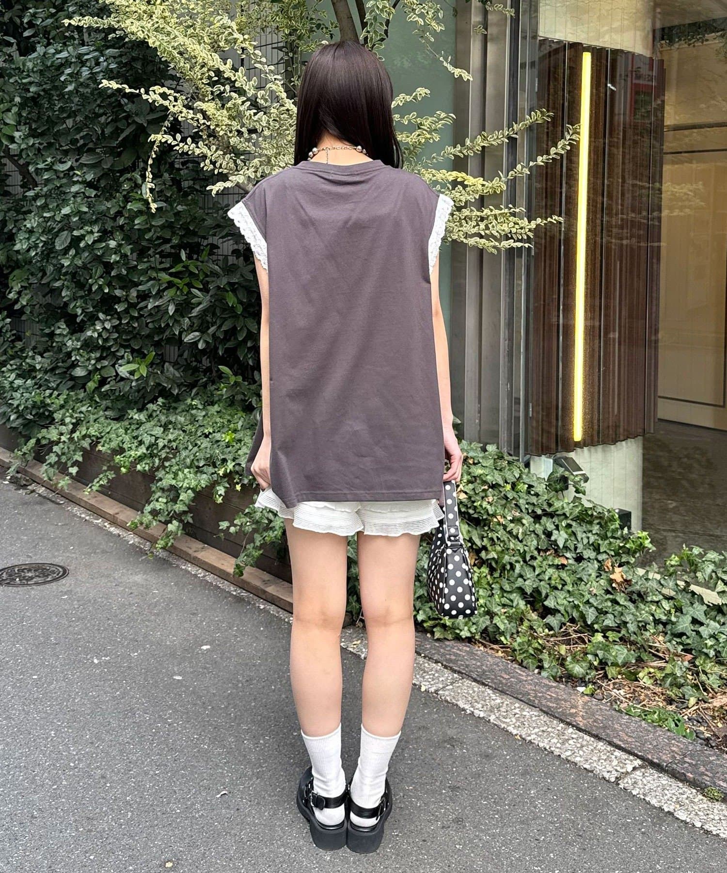 CIAOPANIC(チャオパニック) 袖レースロゴノースリーブビッグTEE