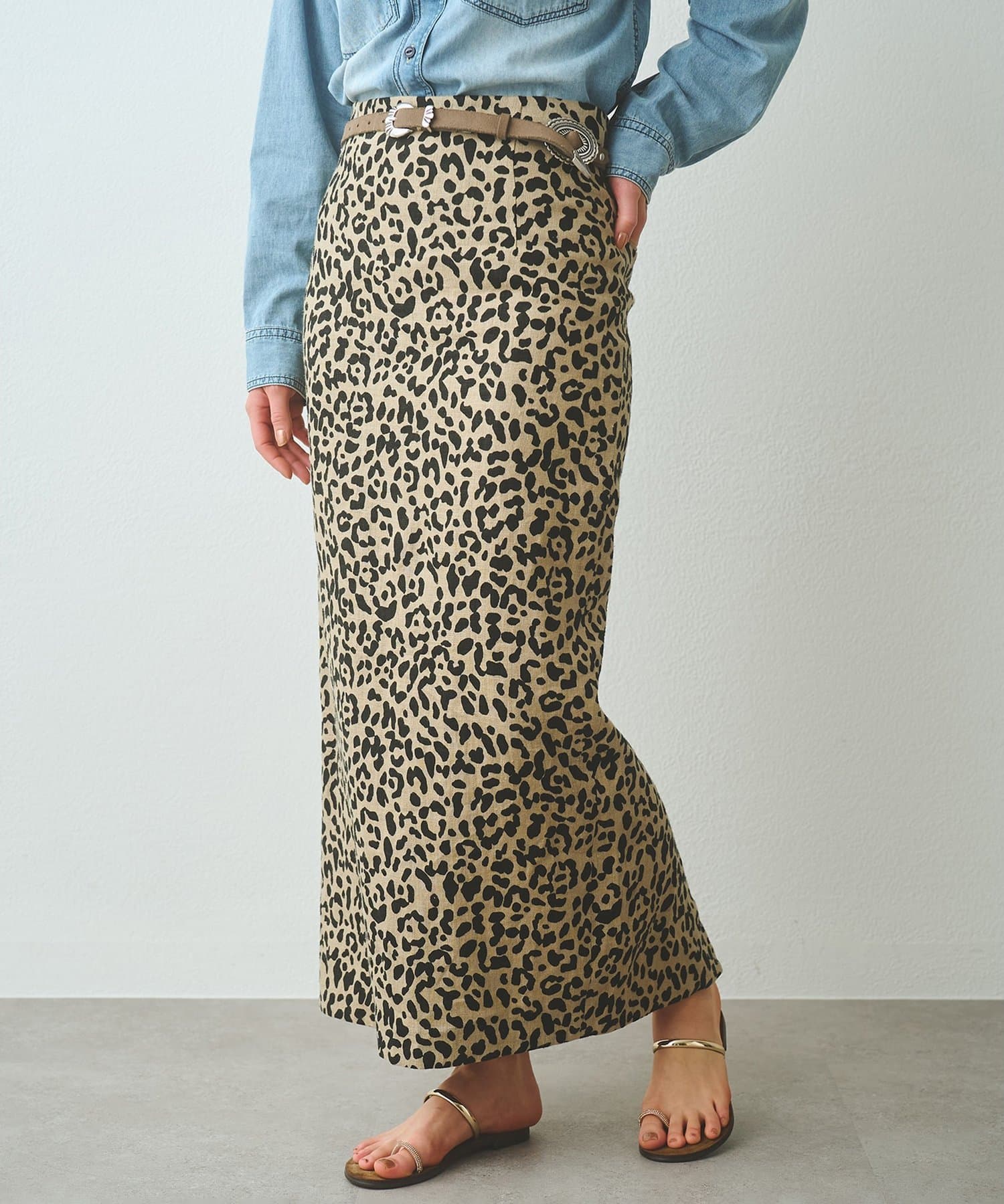 Whim Gazette(ウィム ガゼット) リネンレオパードスカート