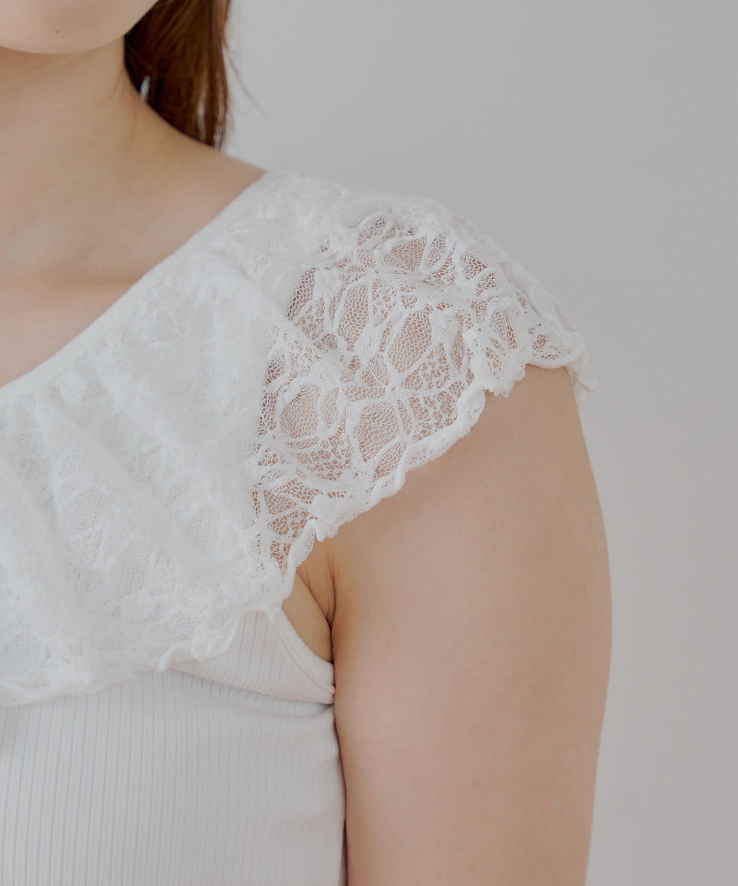 OUTLET(アウトレット) 【Chico】レースドロップノースリリブT