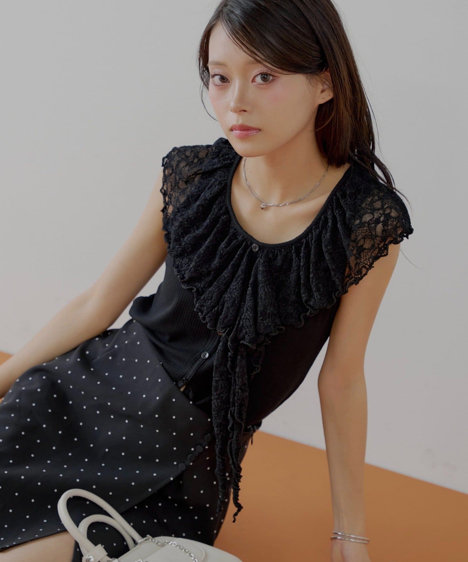 OUTLET(アウトレット) 【Chico】レースドロップノースリリブT