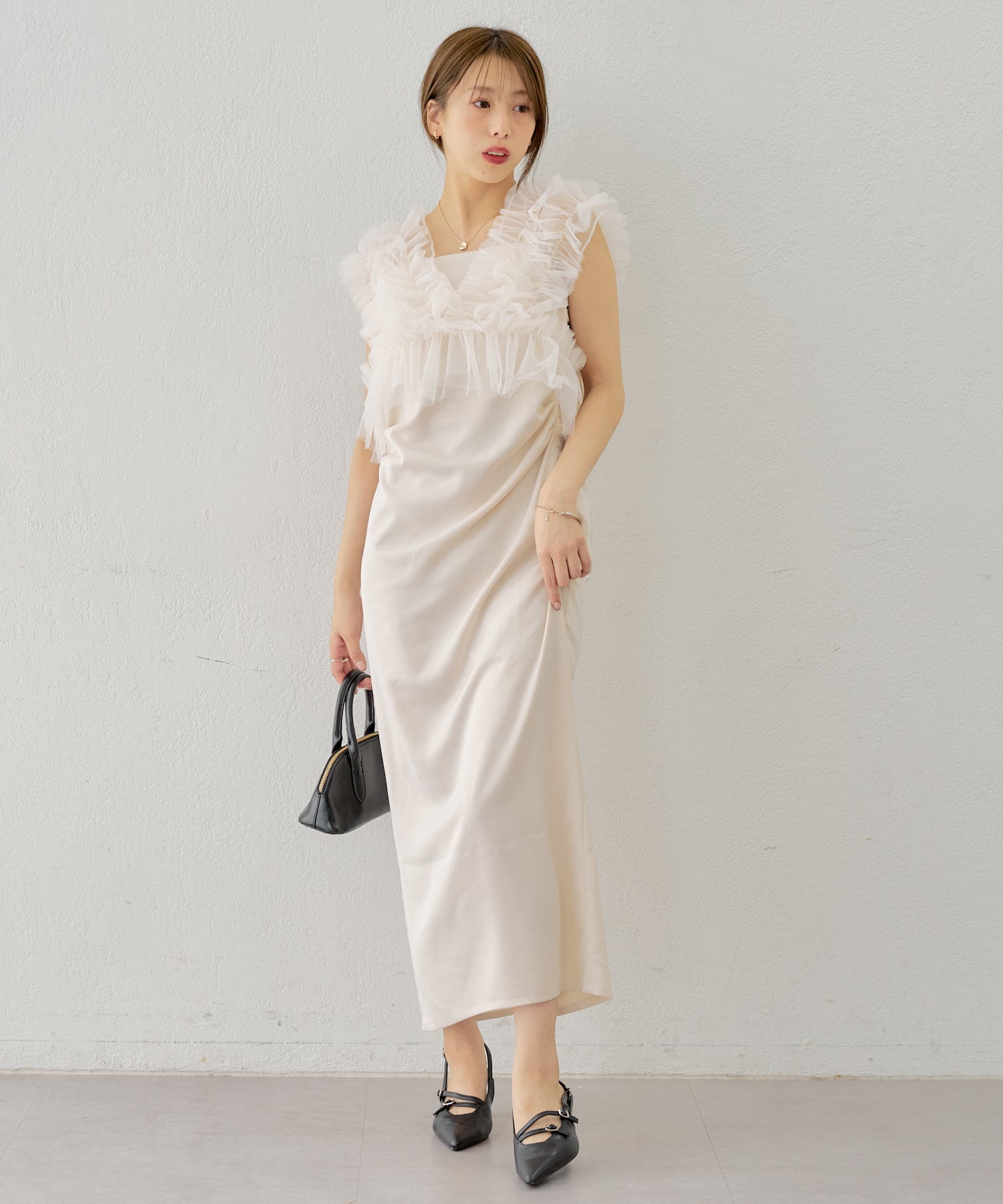 OUTLET(アウトレット) 【Chico】チュールベスト+キャミワンピースセット