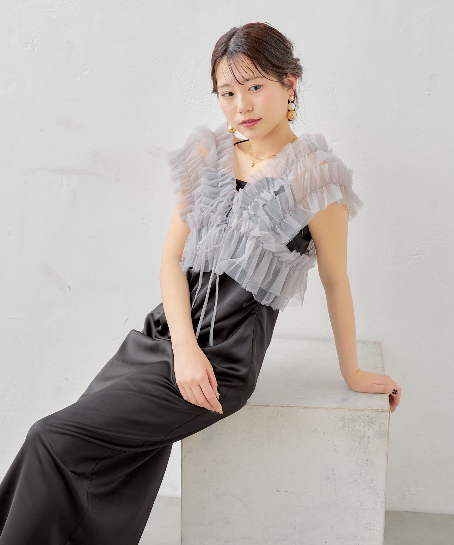 OUTLET(アウトレット) 【Chico】チュールベスト+キャミワンピースセット