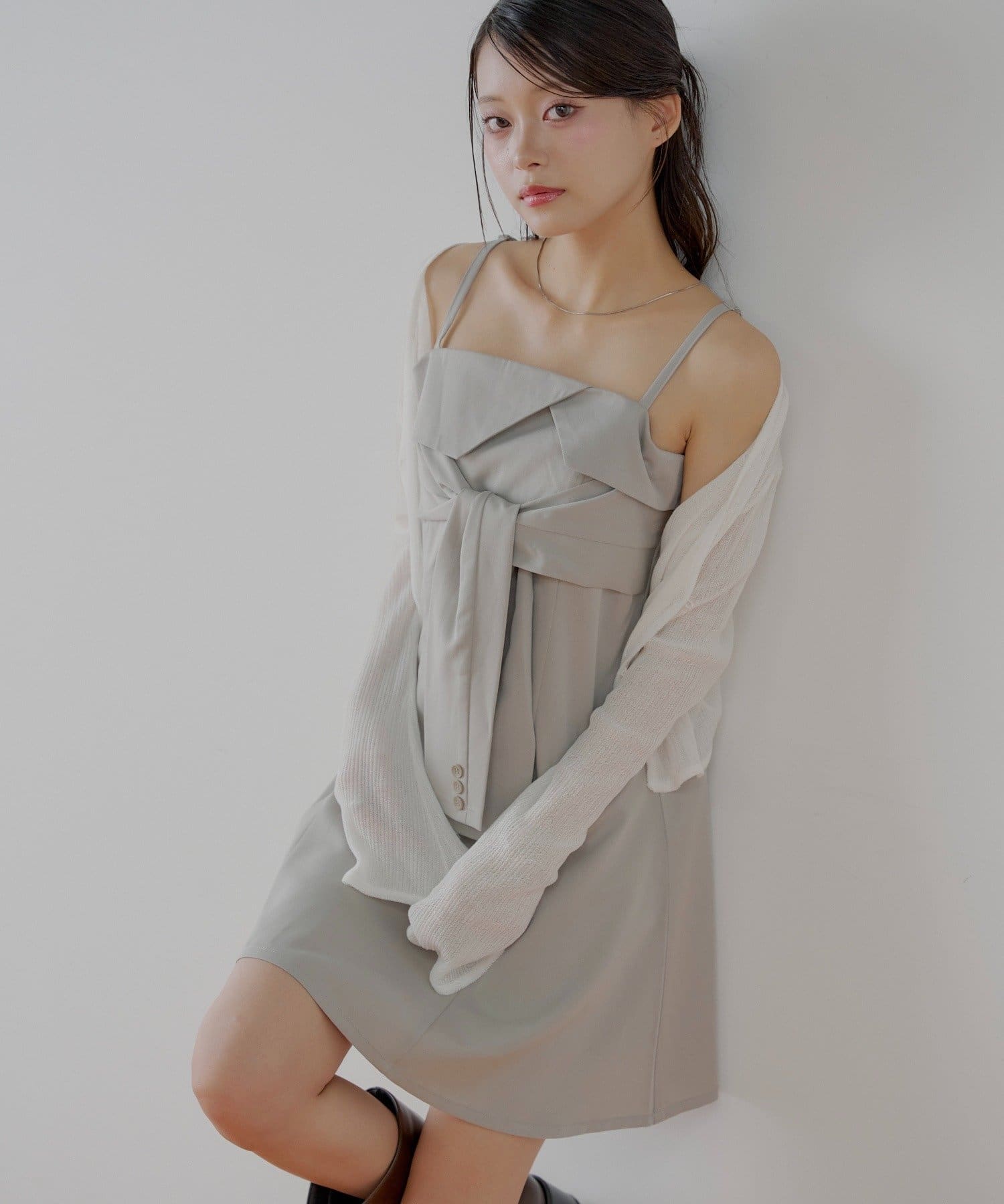 OUTLET(アウトレット) 【Chico】レイヤードデザインスーツキャミワンピース