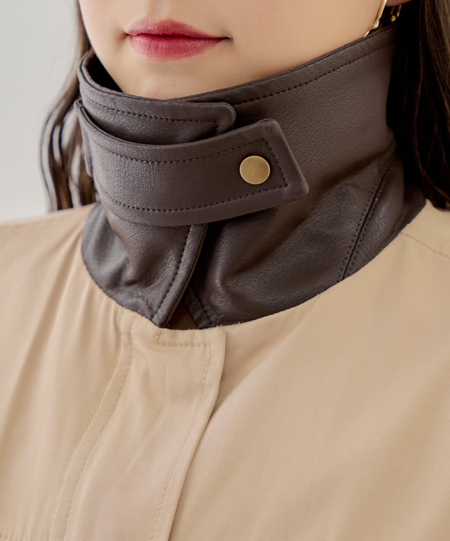 OUTLET(アウトレット) 【Chico】襟レザージップトレンチジャケット