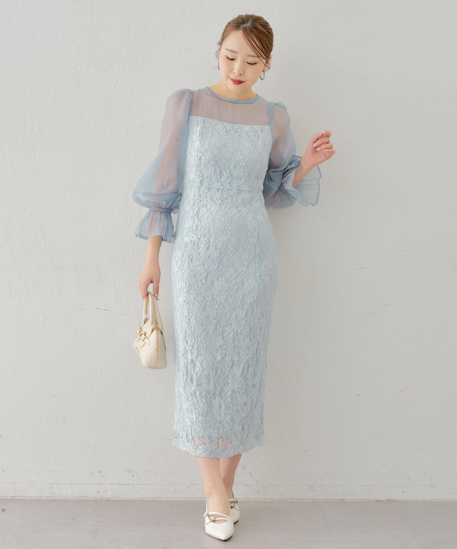 Chico】配色シースルータイトロングドレス | OUTLET(アウトレット