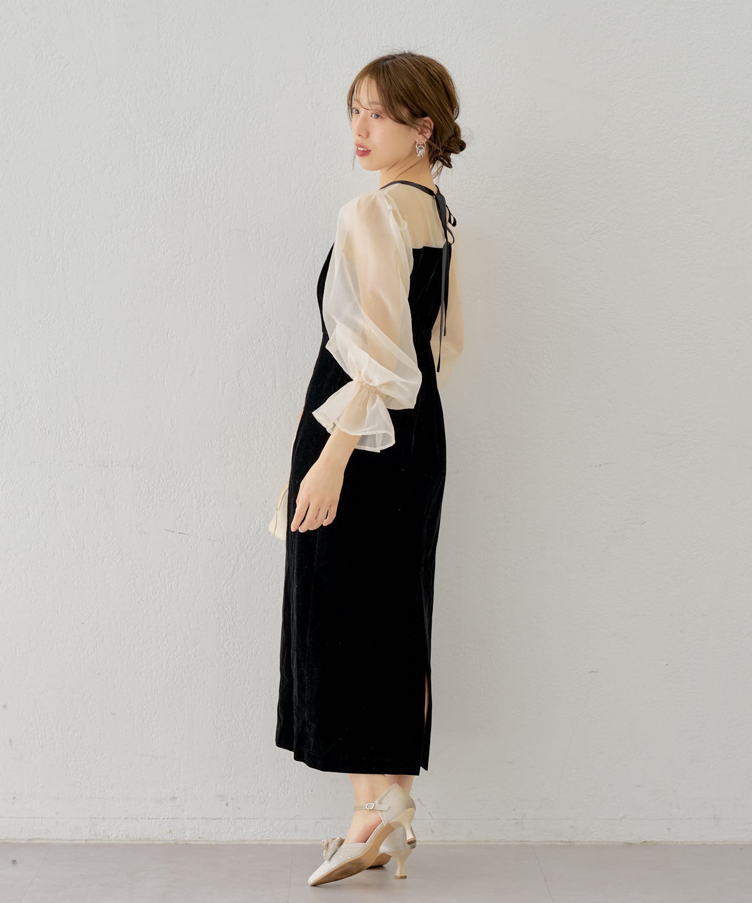 Chico】配色シースルータイトロングドレス | OUTLET(アウトレット