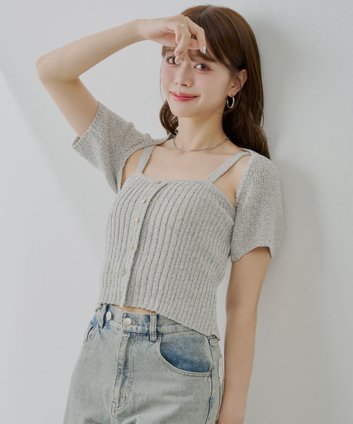 OUTLET(アウトレット) 【Chico】フロントボタンキャミ+ボレロセット