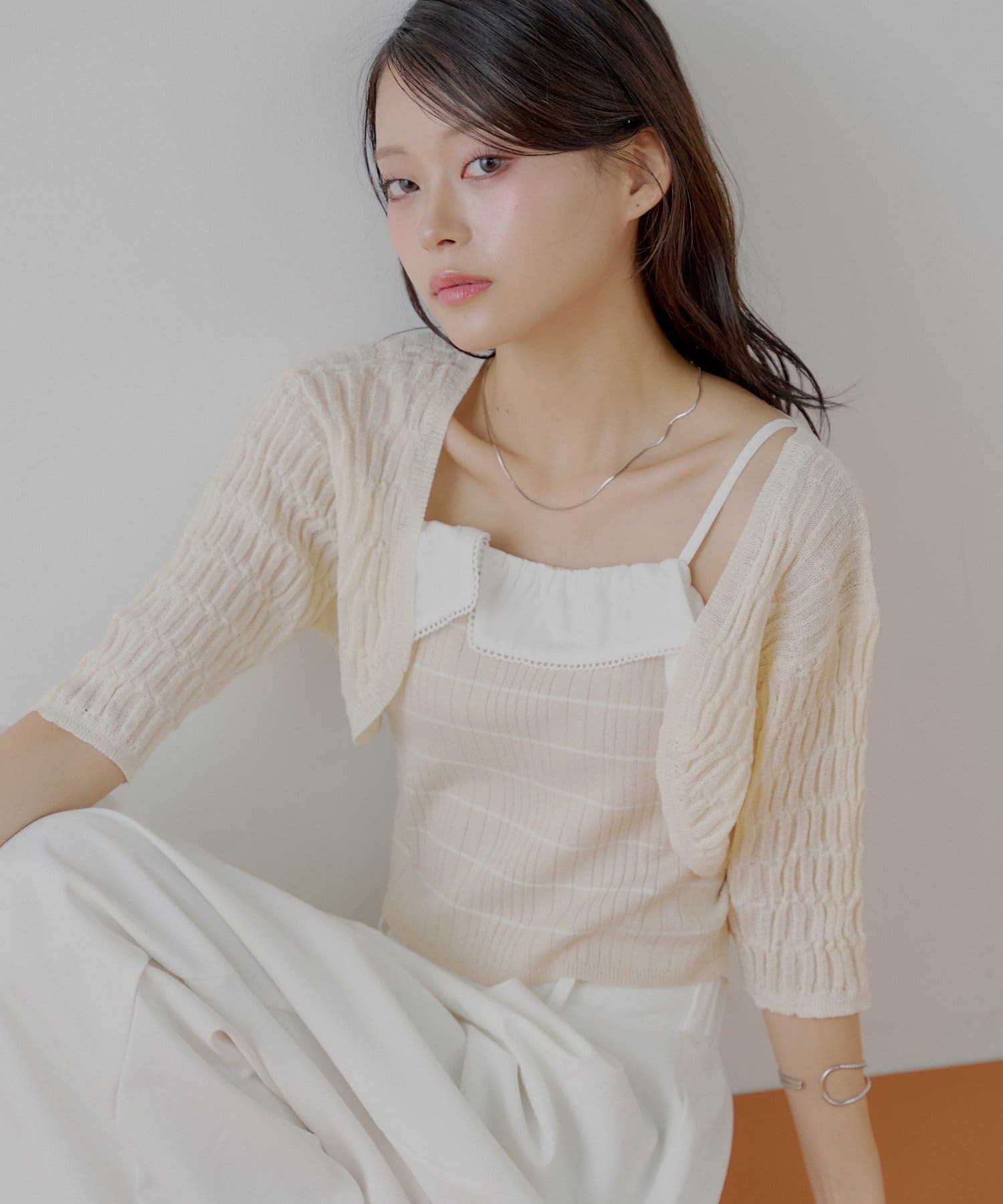 OUTLET(アウトレット) 【Chico】襟付ベア+シアーカーディガンセット