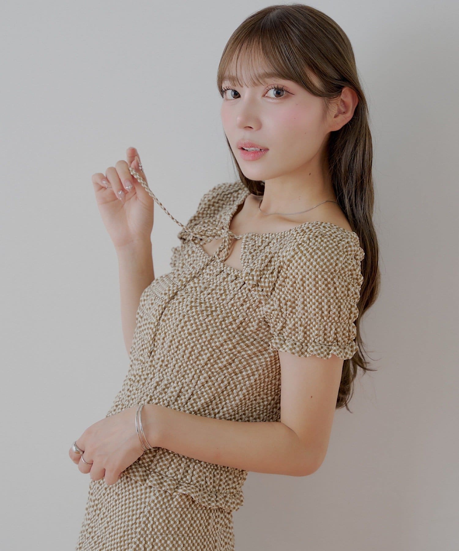 OUTLET(アウトレット) 【Chico】ギンガムフロントリボンボレロデザインT