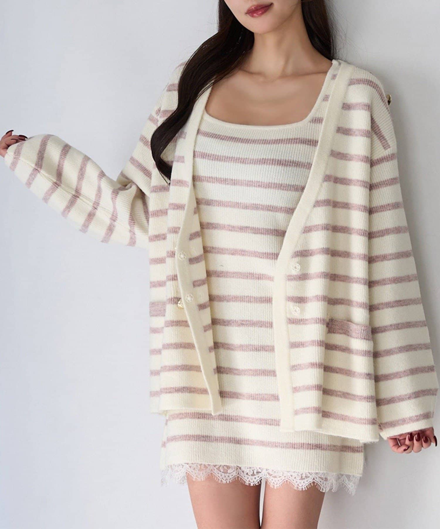 NICE CLAUP / OLIVE des OLIVE OUTLET(ナイスクラップ  / オリーブ デ オリーブ アウトレット) 【Seemi】２枚セットボーダーニットワンピース