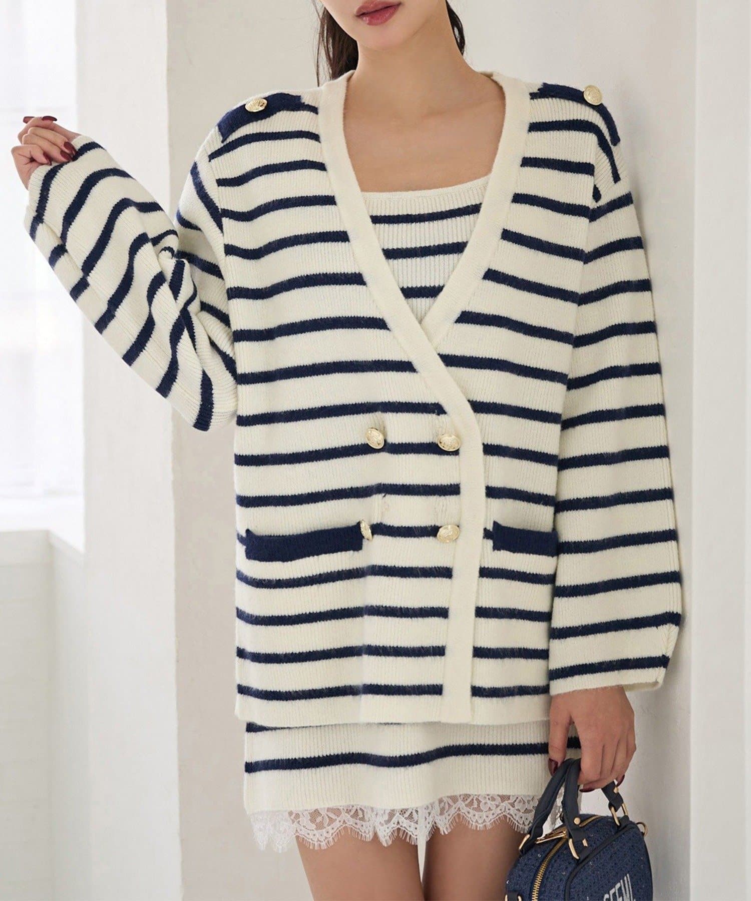 NICE CLAUP / OLIVE des OLIVE OUTLET(ナイスクラップ  / オリーブ デ オリーブ アウトレット) 【Seemi】２枚セットボーダーニットワンピース