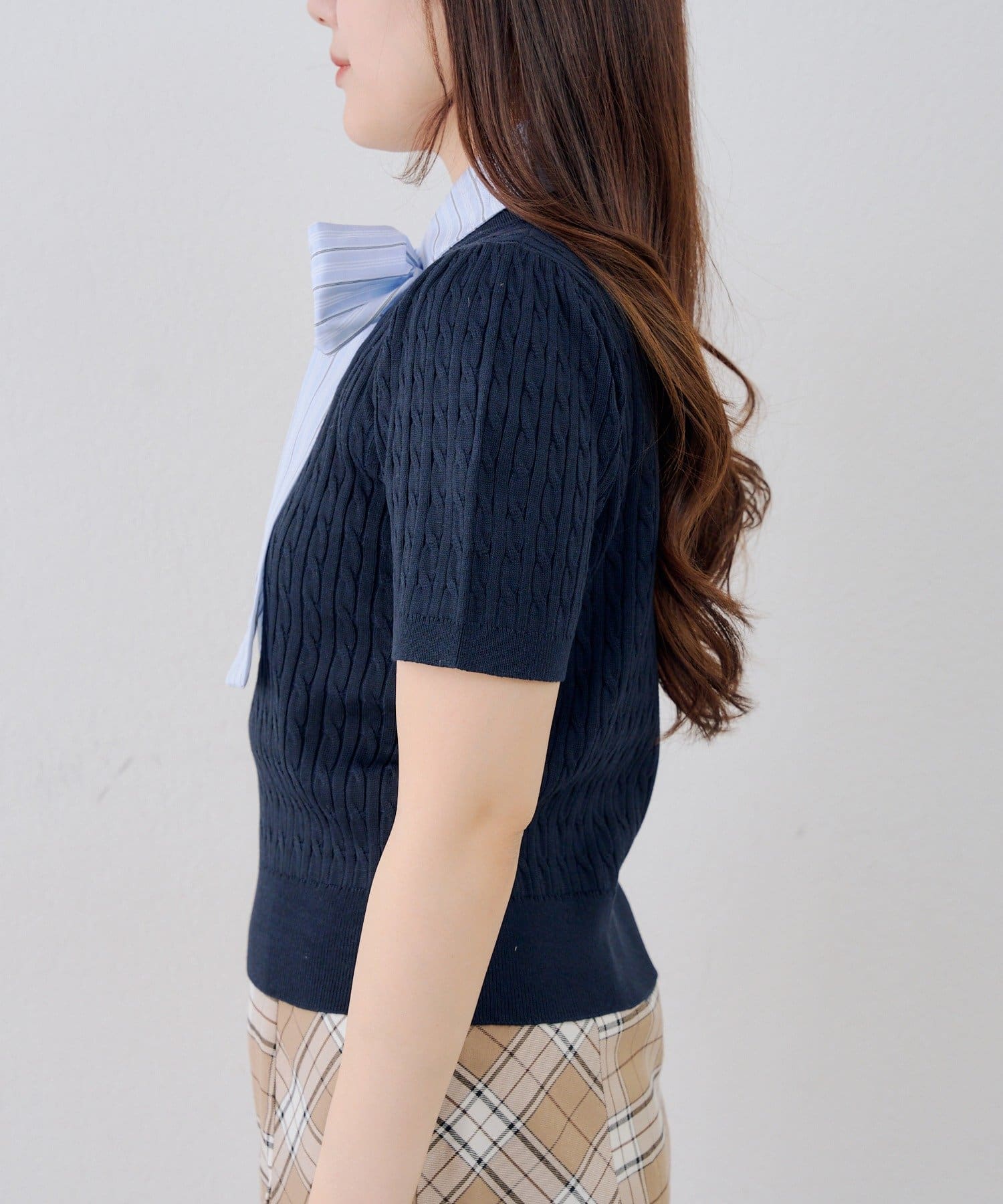 NICE CLAUP / OLIVE des OLIVE OUTLET(ナイスクラップ  / オリーブ デ オリーブ アウトレット) 【continuer】リボン取り外し可能！ケーブル半袖ニット