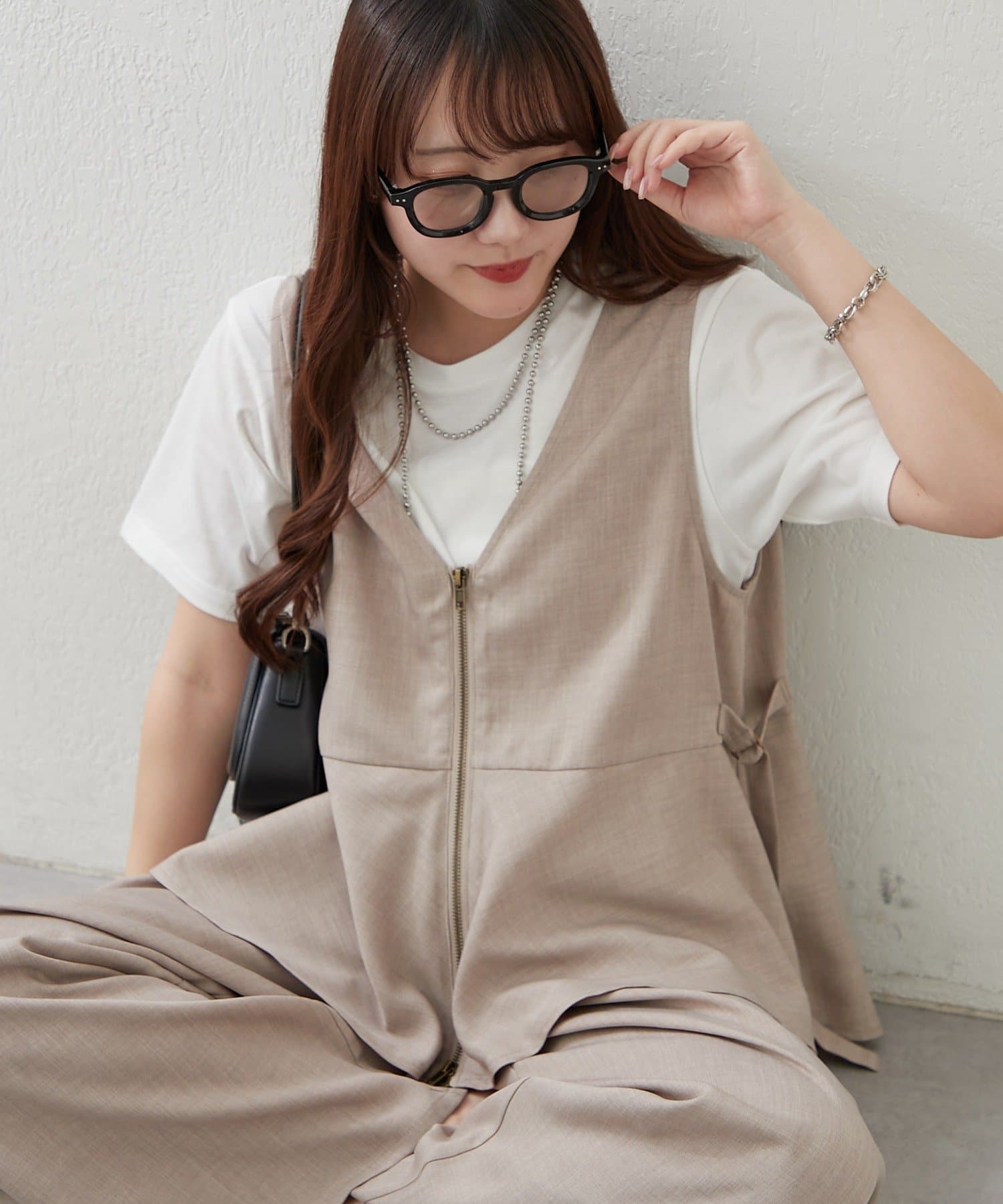 Remind me and forever(リマインドミーアンドフォーエバー) 【上下2枚SET】WZIPペプラムジレ&ワイドパンツ