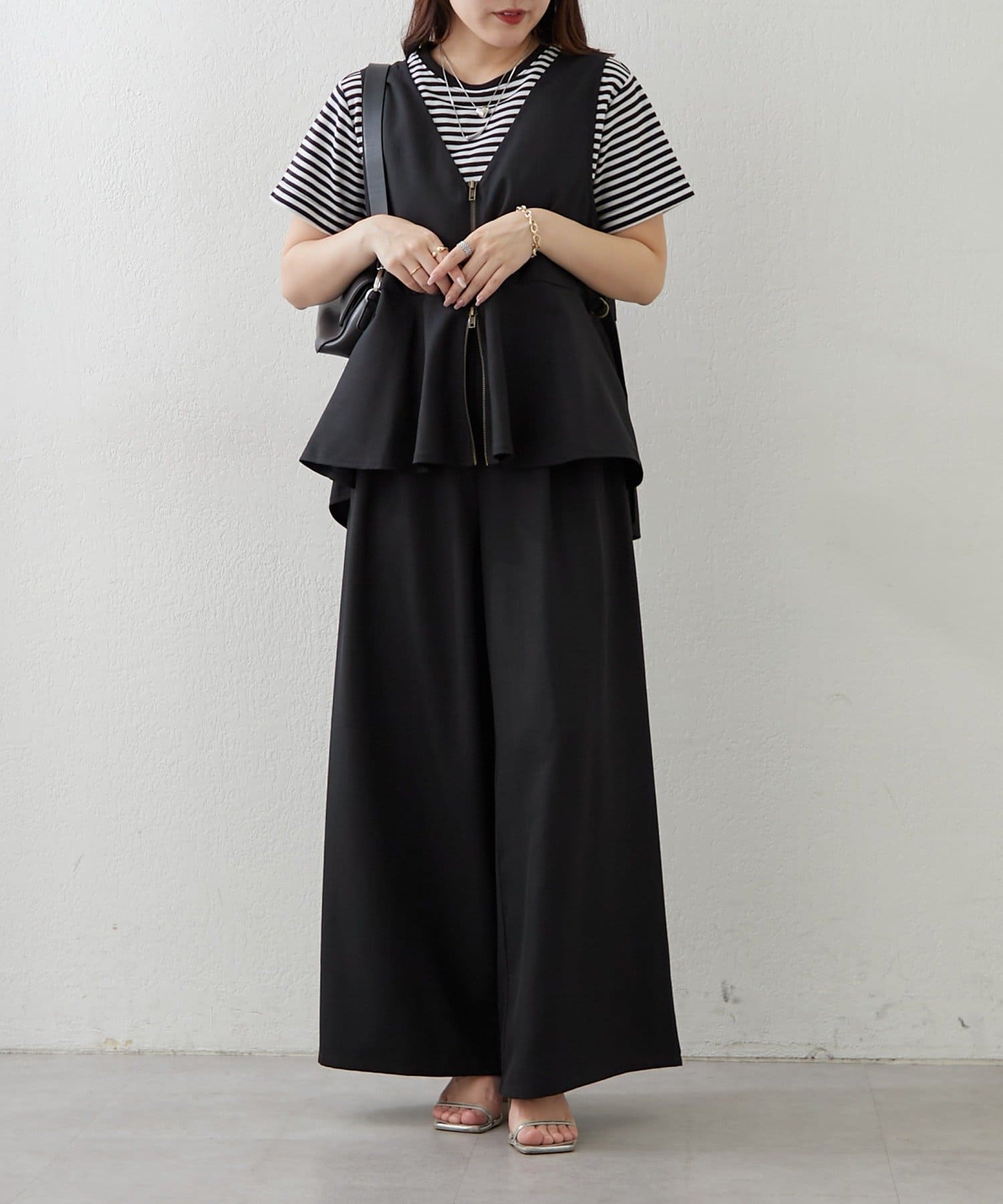 Remind me and forever(リマインドミーアンドフォーエバー) 【上下2枚SET】WZIPペプラムジレ&ワイドパンツ