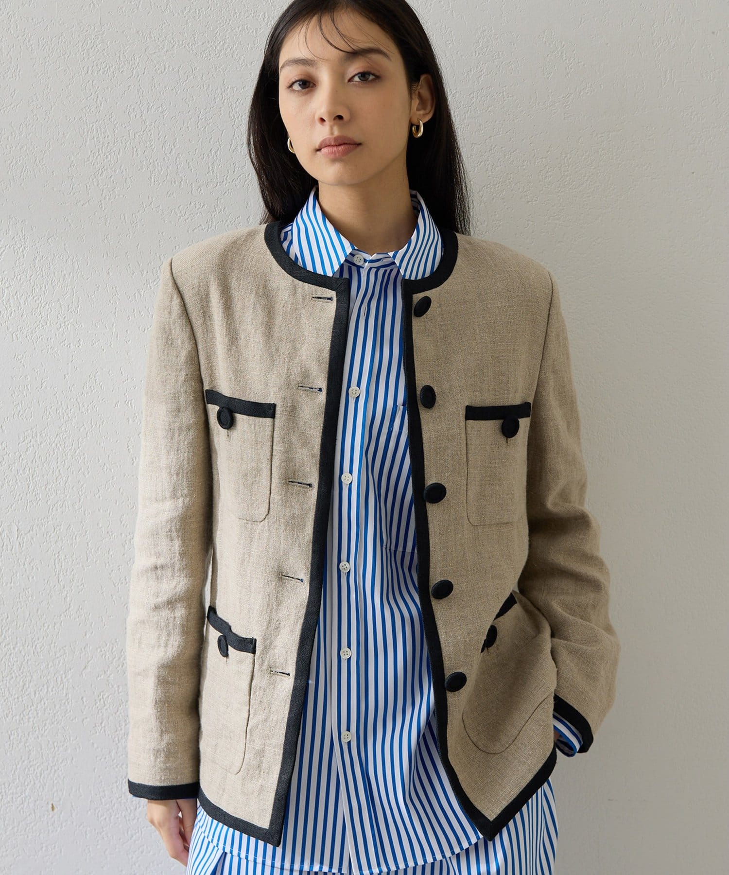 Whim Gazette(ウィム ガゼット) リネンパイピングジャケット