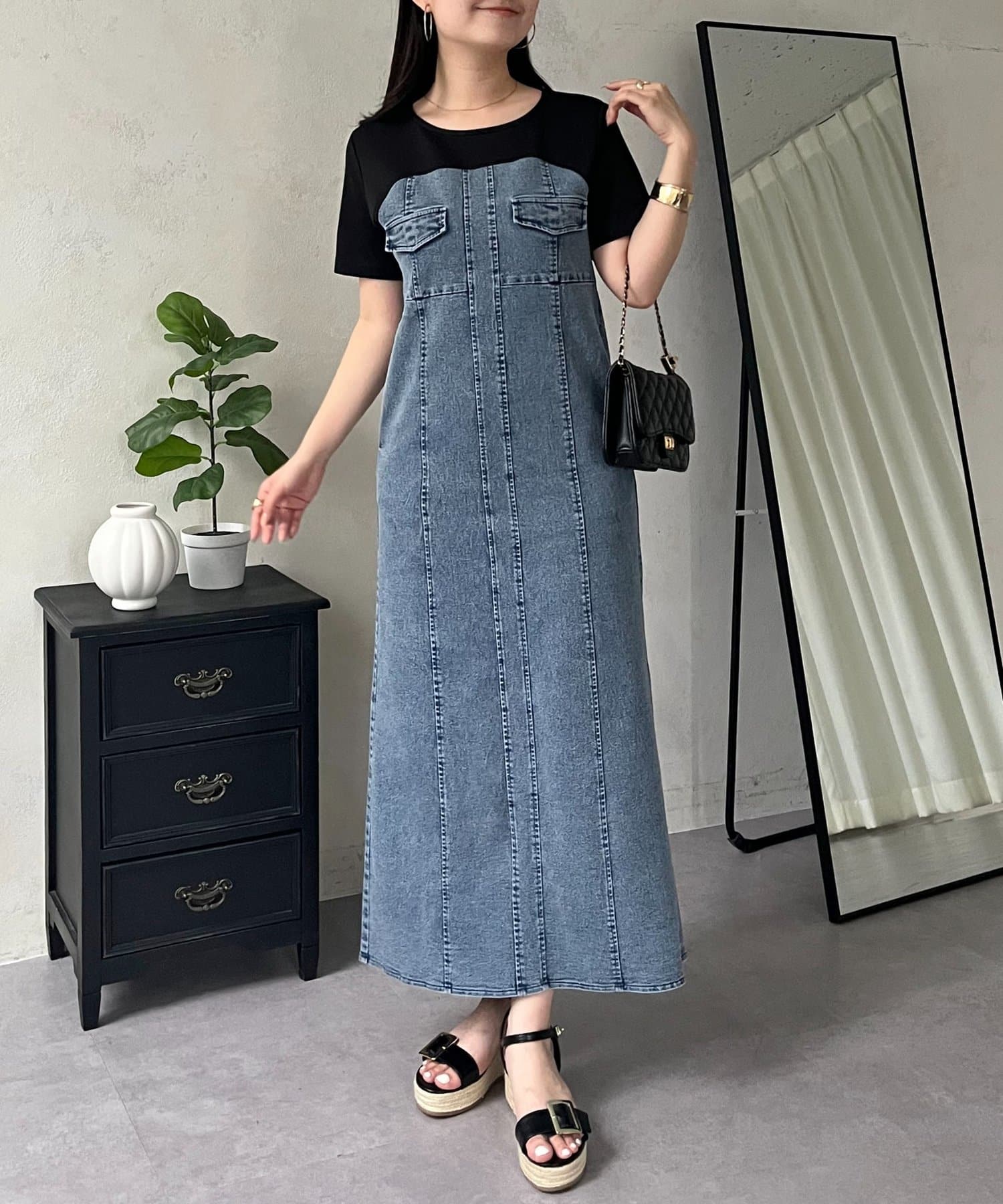 prose verse(プロズヴェール) ストレッチデニムドッキングワンピース