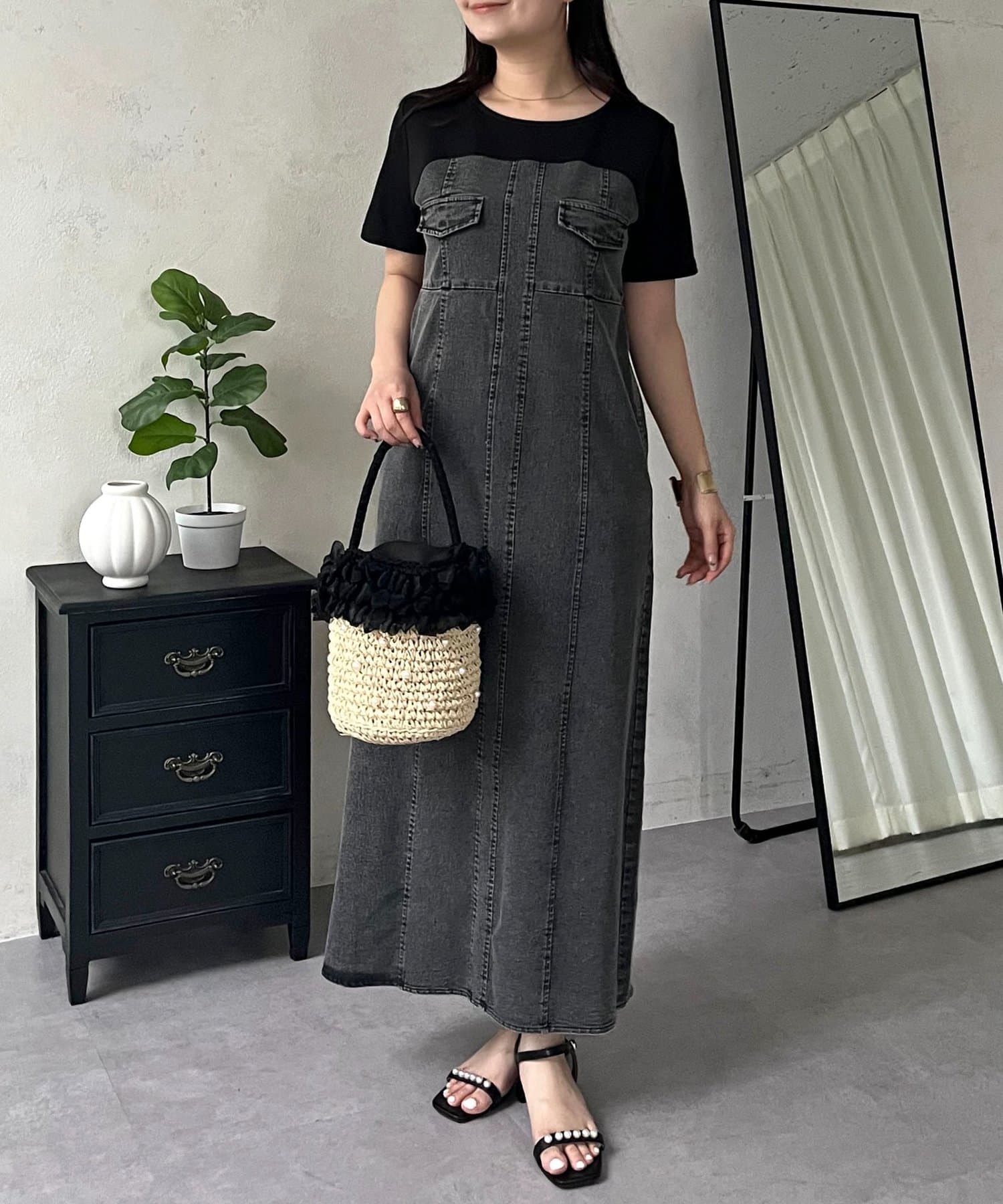 prose verse(プロズヴェール) ストレッチデニムドッキングワンピース