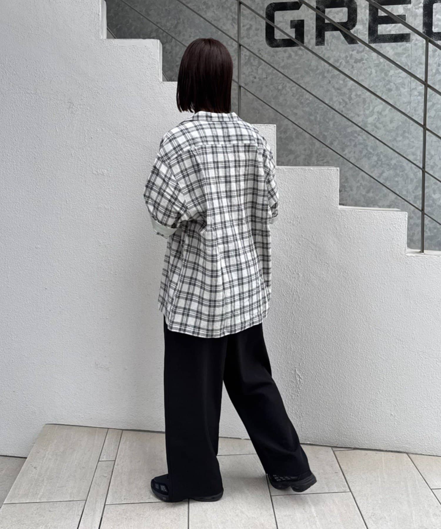 CIAOPANIC TYPY(チャオパニックティピー) 【ユニセックス】パナマ織り/袖配色/クロス半袖チェックシャツ