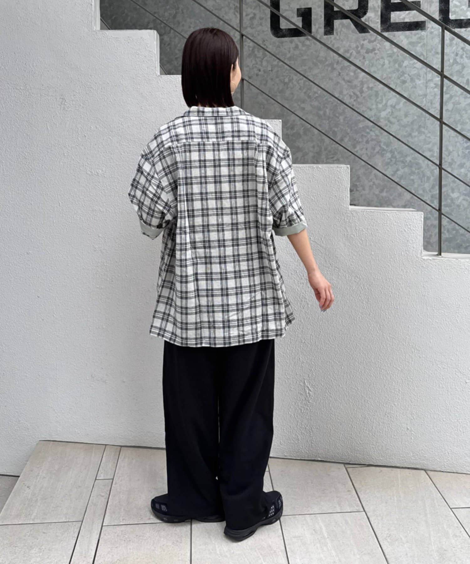 CIAOPANIC TYPY(チャオパニックティピー) 【ユニセックス】パナマ織り/袖配色/クロス半袖チェックシャツ