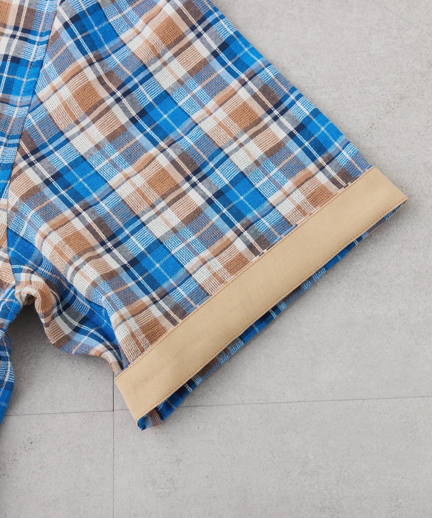 CIAOPANIC TYPY(チャオパニックティピー) 【ユニセックス】パナマ織り/袖配色/クロス半袖チェックシャツ